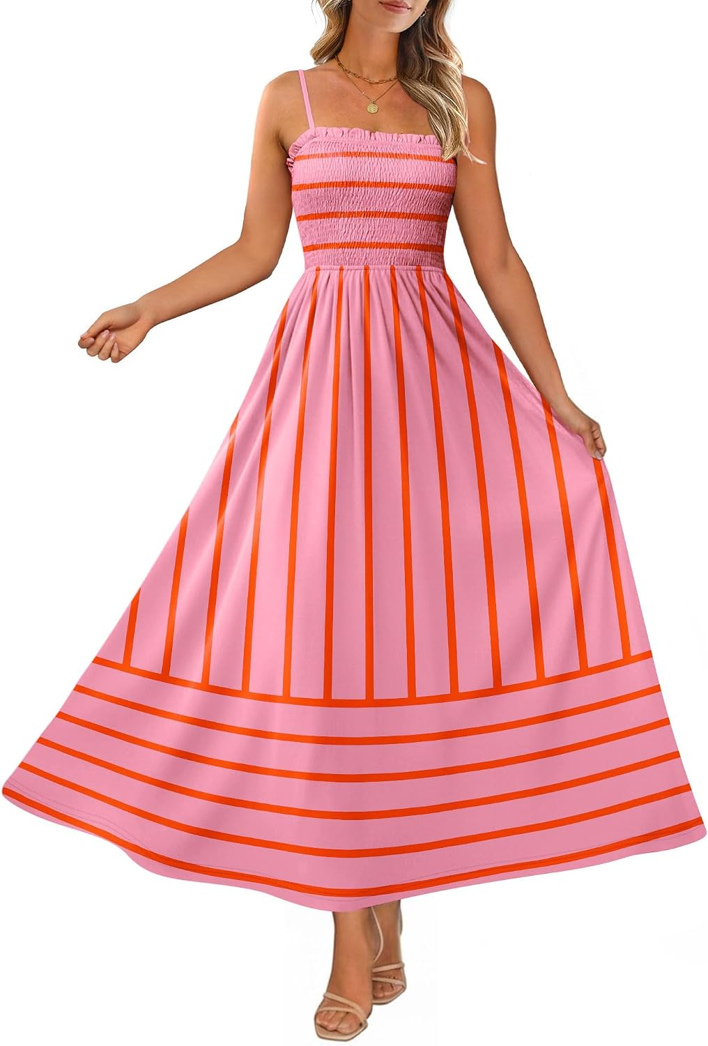  Womens Spaghetti Strap Maxi Dresses Smocked with Pockets 2026 Summer Spring Casual Boho Beach Long Sundresses thumbnail