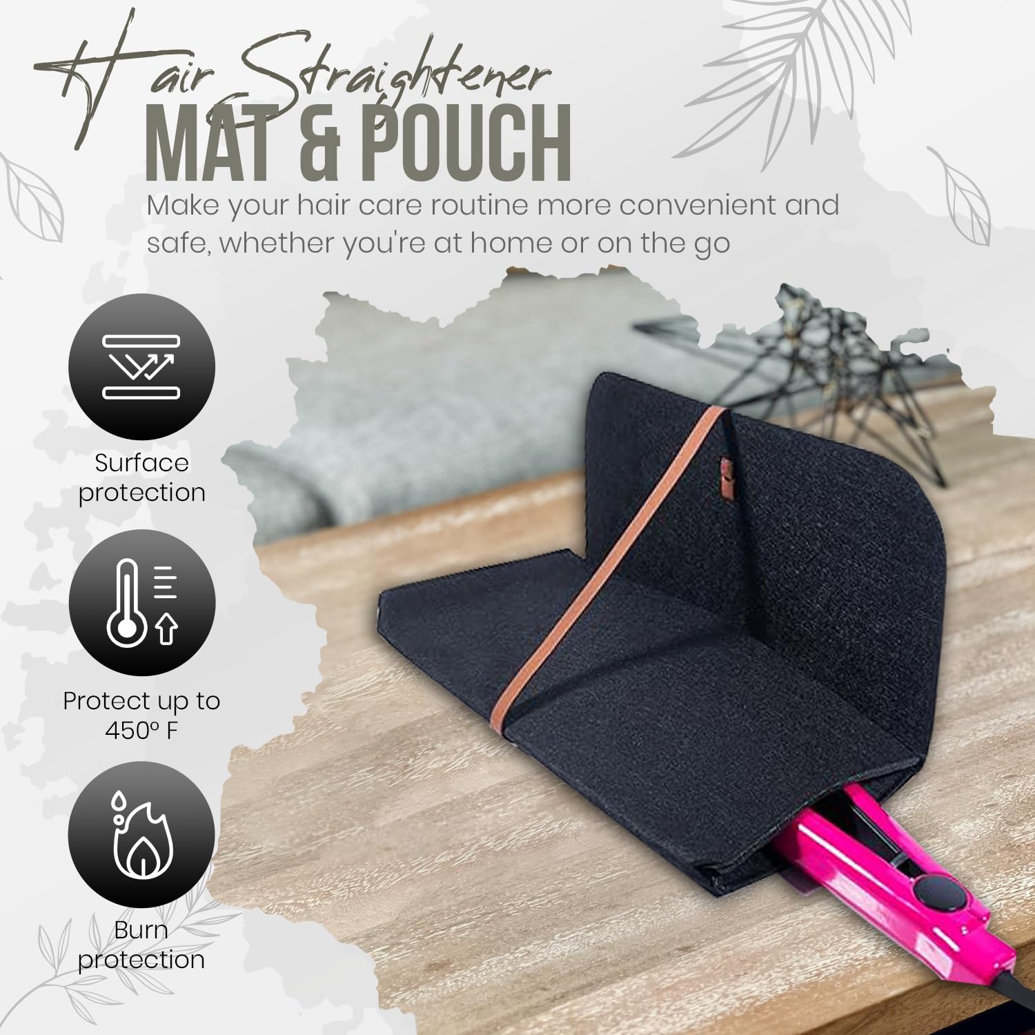 Glamza Hair Straightener Mat & Pouch - Made from Heat Resistant Safety Felt - Ideal for Home & Travel (Black (Pouchy)) - Image 2