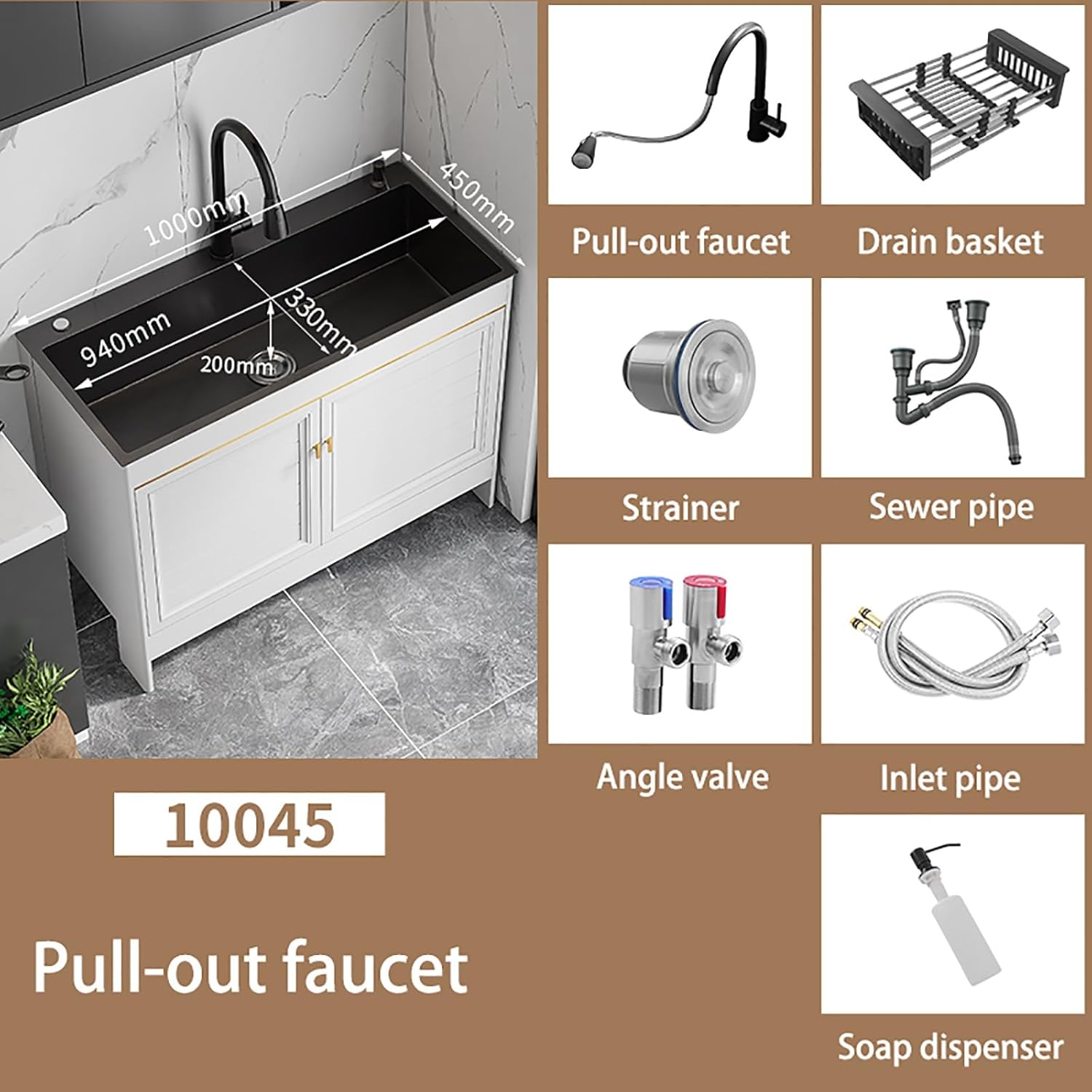 Freestanding Laundry Utility Sink with Cabinet, Faucet, and Storage Shelves for Garage, Kitchen, Laundry Room