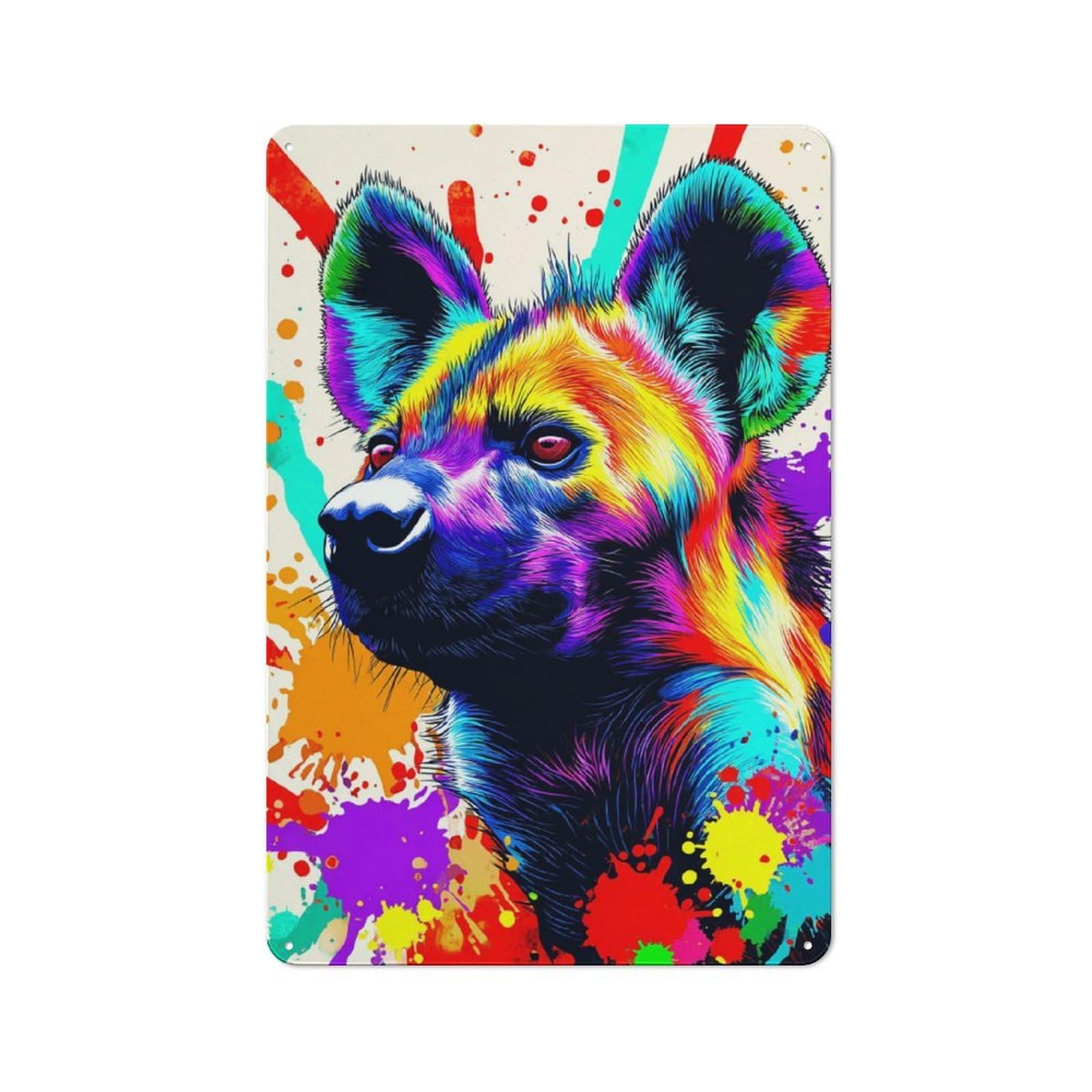 Junmoney Colorful Hyena Vibrant Artwork Metal Wall Sign With Design 30X20cm, Loft Style Studio Wall Art For Flat, Bar, Studio Or Gallery Wall