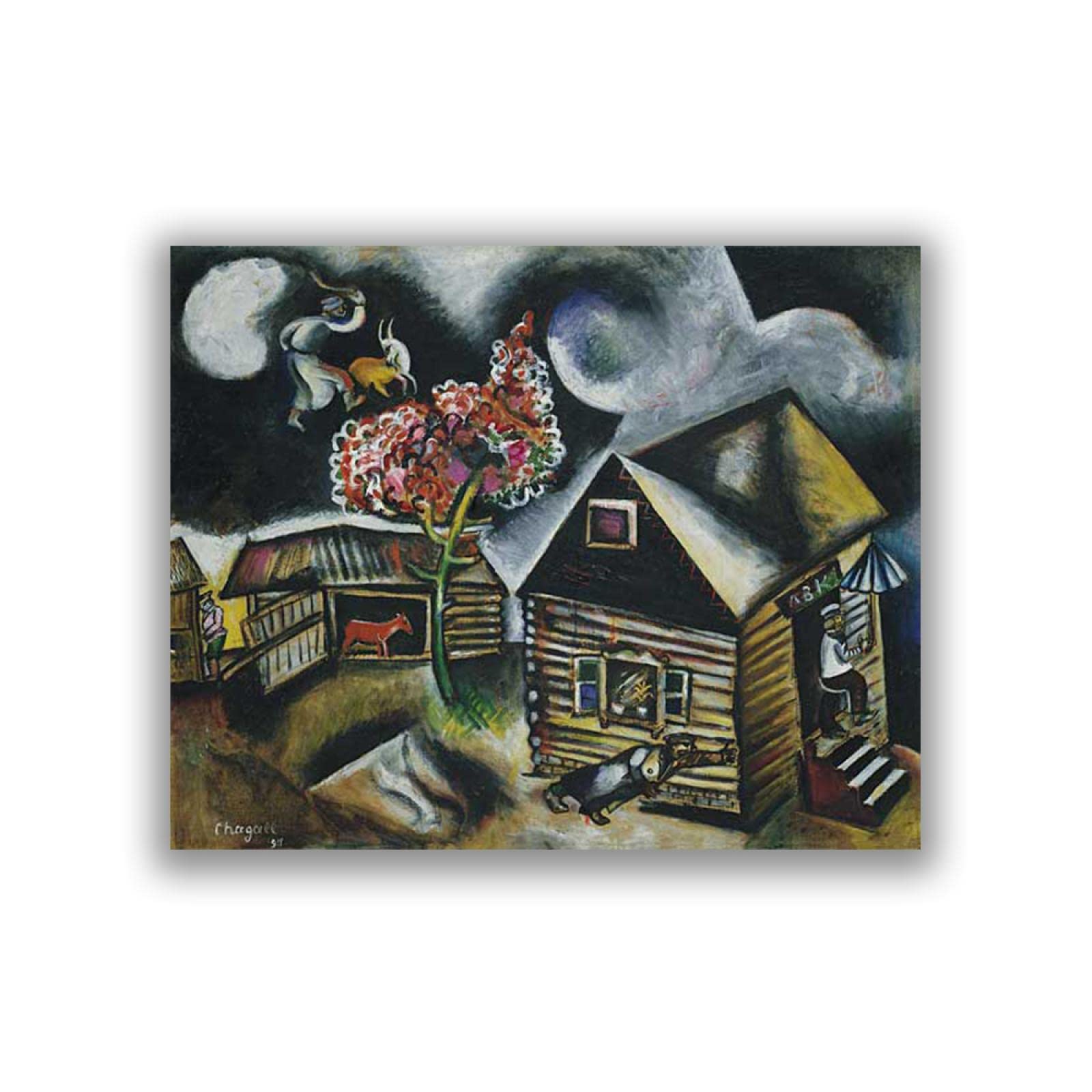 Marc Chagall - Stampe Su Tela Famose - Pioggia - Quadro 40x50cm Senza Cornice Per Soggiorno