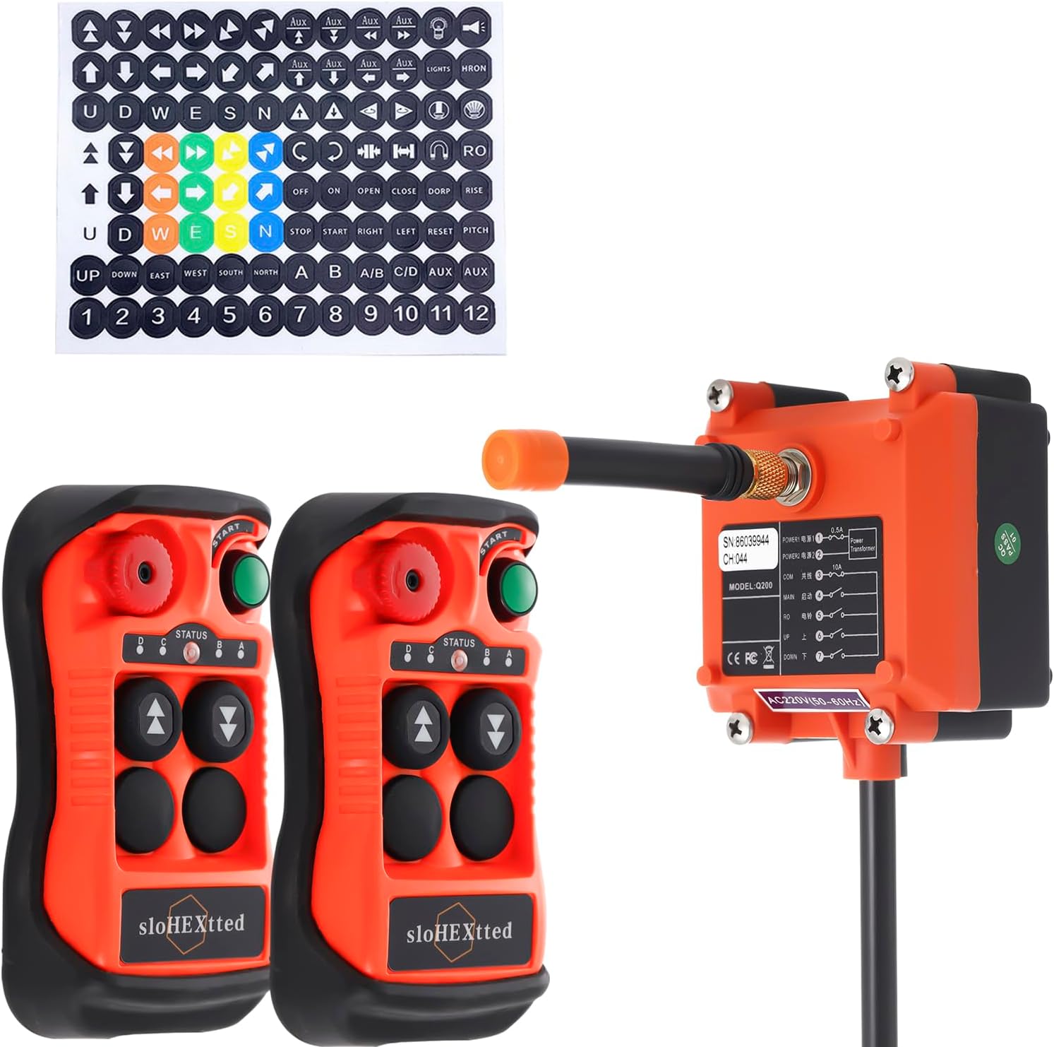 2 Button Channel Industrial Wireless Overhead Crane Remote Control Kit 12V 24V Radio Transmitter and Receiver for Electric Chain Hoist Lift Winch Crane Remote Controller