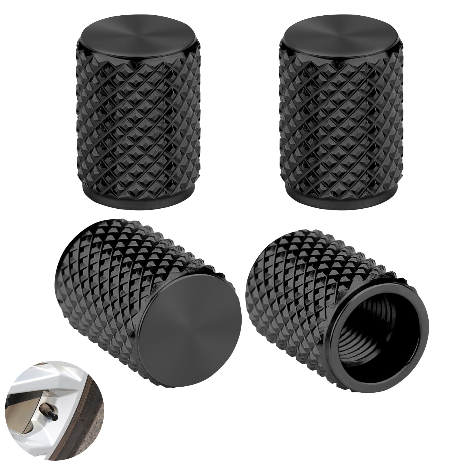 Tire Valve Stem Caps,4 pcs Universal Anodized Aluminum Tire Valve Caps with O-Ring Seal for Leak-proofing,Corrosion-Resistant, Dustproof,Durable.Fits for Car,SUV,Trucks,Motorcycle,Bike