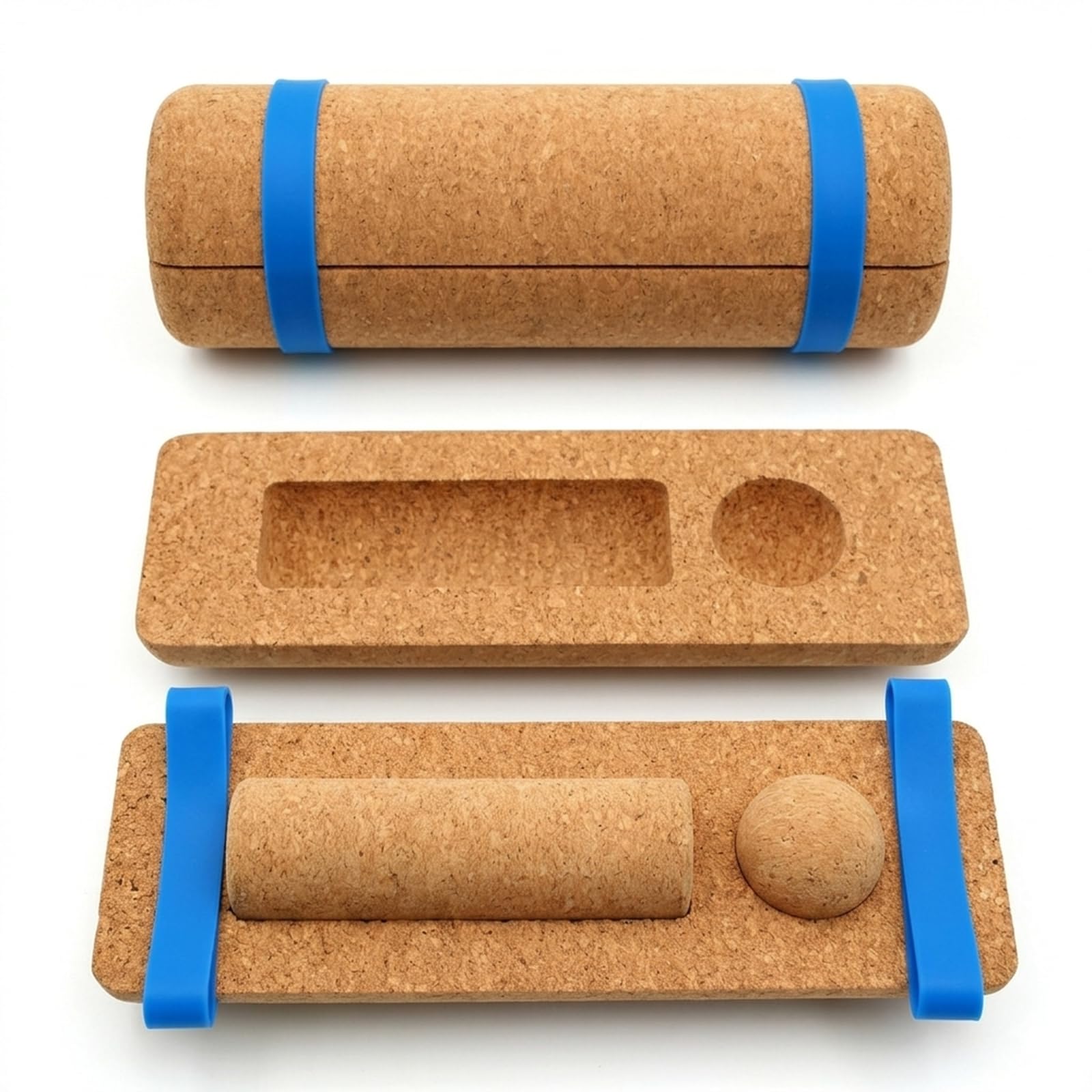 Planche D'équilibre en Liège, 4-en-1 Set avec Rouleau de Massage, Bal de Massage et Bande de Résistance, Renforcement des Pieds, Entraîneur D'équilibre pour Stabilité, Rééducation & Yoga