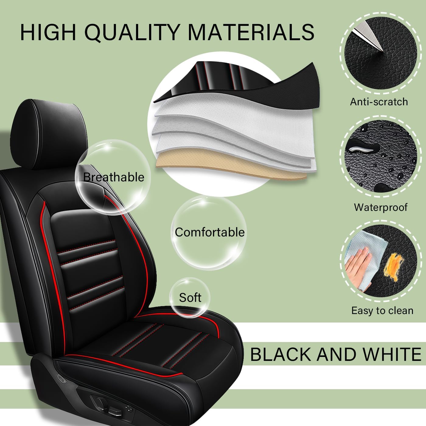 Leather Car Seat Covers Fit for Chevy Silverado 1999-2024, 5 Seats Non-Slip Waterproof Car Seat Cover, Sporting Style Full Set with Pillow Accessories (Black Red)