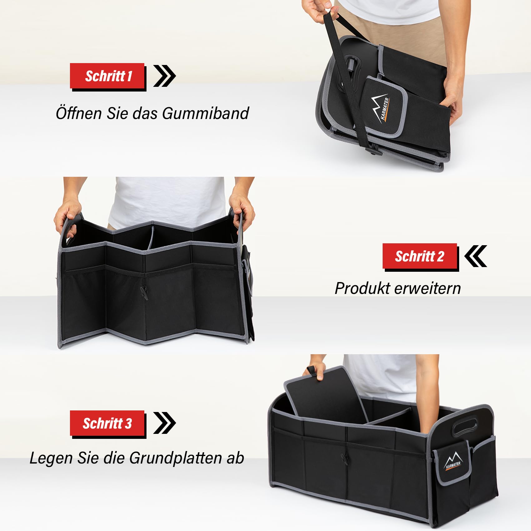 M KARMATER Kofferraum Organizer: 70L Wasserdichte Kofferraumtasche Mit 2 Großen und 6 Kleinen Fächern - Langlebige Box Für Auto