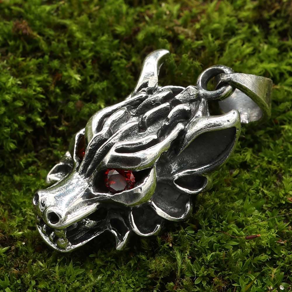 Wolf Schmuck glühende Augen Zirkonia Silber Anhänger Tier Wolfskopf Gothic Silberanhänger Männer Frauen
