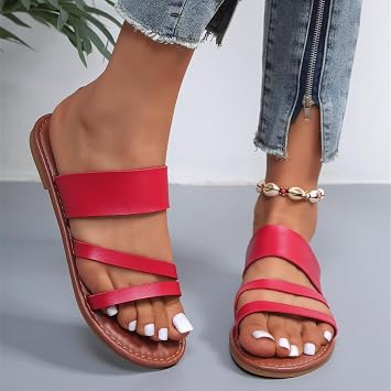 ZKXYFFS Women's Dressy Summer Cross Strappy Slide Sandal Comfort Flat Casual Beach Open Toe Slip on Sandals Roman Slippers