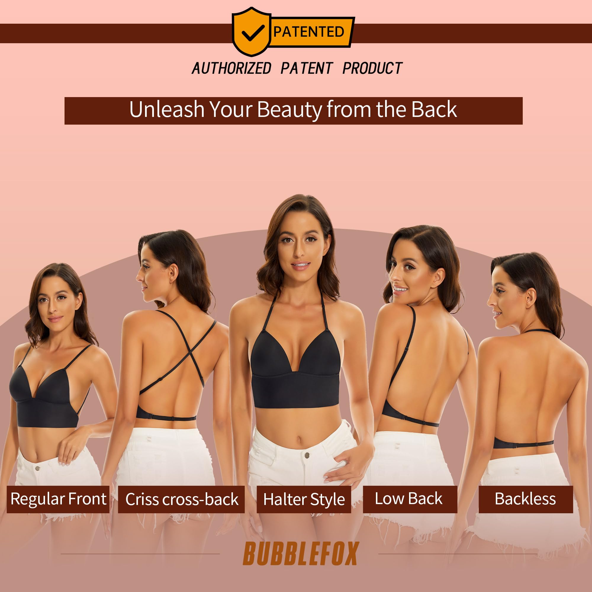 Reggiseni a Schiena Bassa-Reggiseni Senza Schiena a Forma di U con Ferretto Senza Cuciture-Reggiseni Multiway Bretelle per Donna