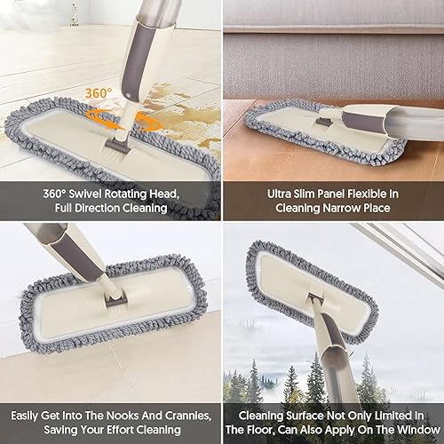 Miniatura 5 de MEXERRIS - Trapeadores húmedos en aerosol para limpieza de suelos de madera dura, mopa antipolvo de microfibra con aerosol, 3 almohadillas lavables