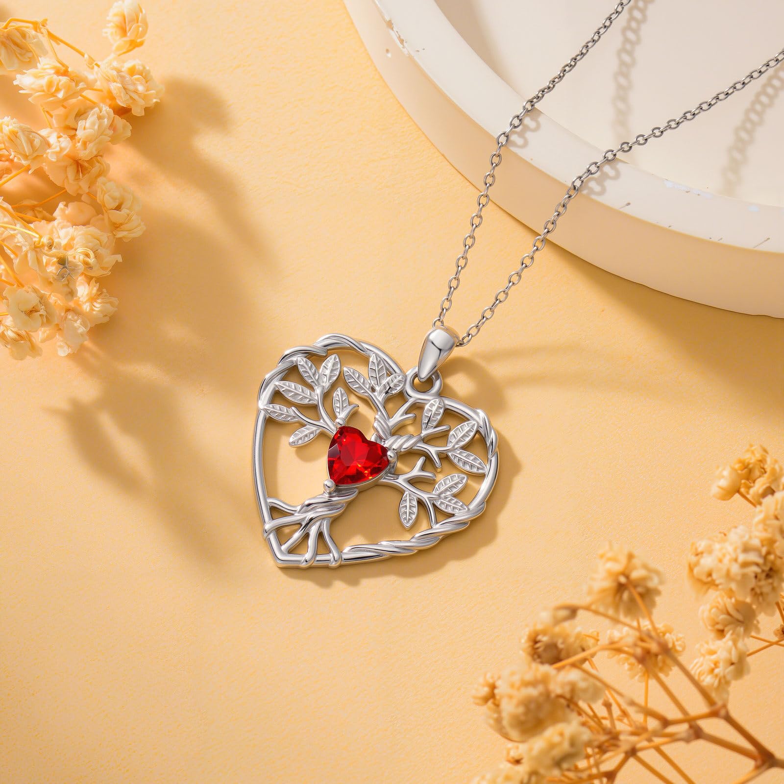 Lebensbaum Kette Silber 925 Damen Geburtsstein Herzens Halskette für Damen Herz Valentinstag Weihnachten Geburtstag Schmuck Geschenk für Frauen Mama Frau