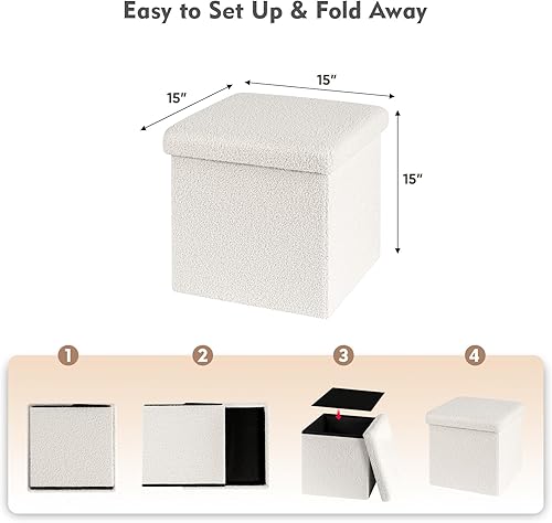 Miniatura 69 de B FSOBEIIALEO Cubo otomano de almacenamiento pequeño Sherpa otomano otomano, otomanas plegables y portátiles, piel de peluche sintética, color