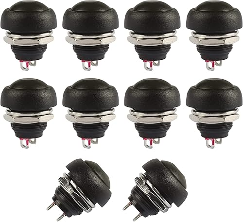 Vista 15 de Ampper Mini interruptores momentáneos de botón, 2 pines de encendido y apagado, 1A, 250 V, CA, 0.276 in, redondo, SPST, normal, abierto, momentáneo