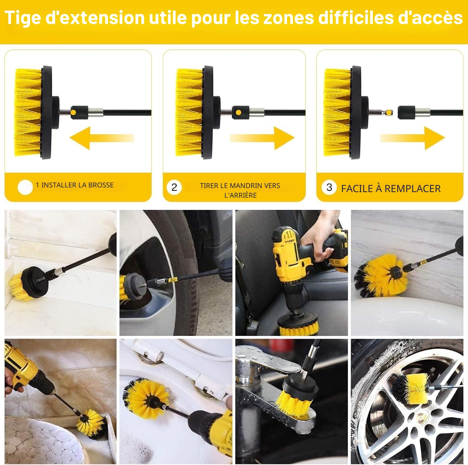 13PCS Brosse Nettoyage Perceuse, Nettoyage Voiture Brosse Visseuse avec 2 Brosses Joint Carrelage, Brosses de Nettoyage Électrique pour Voiture Jantes Carrelage Tapis Cuisine Toilettes