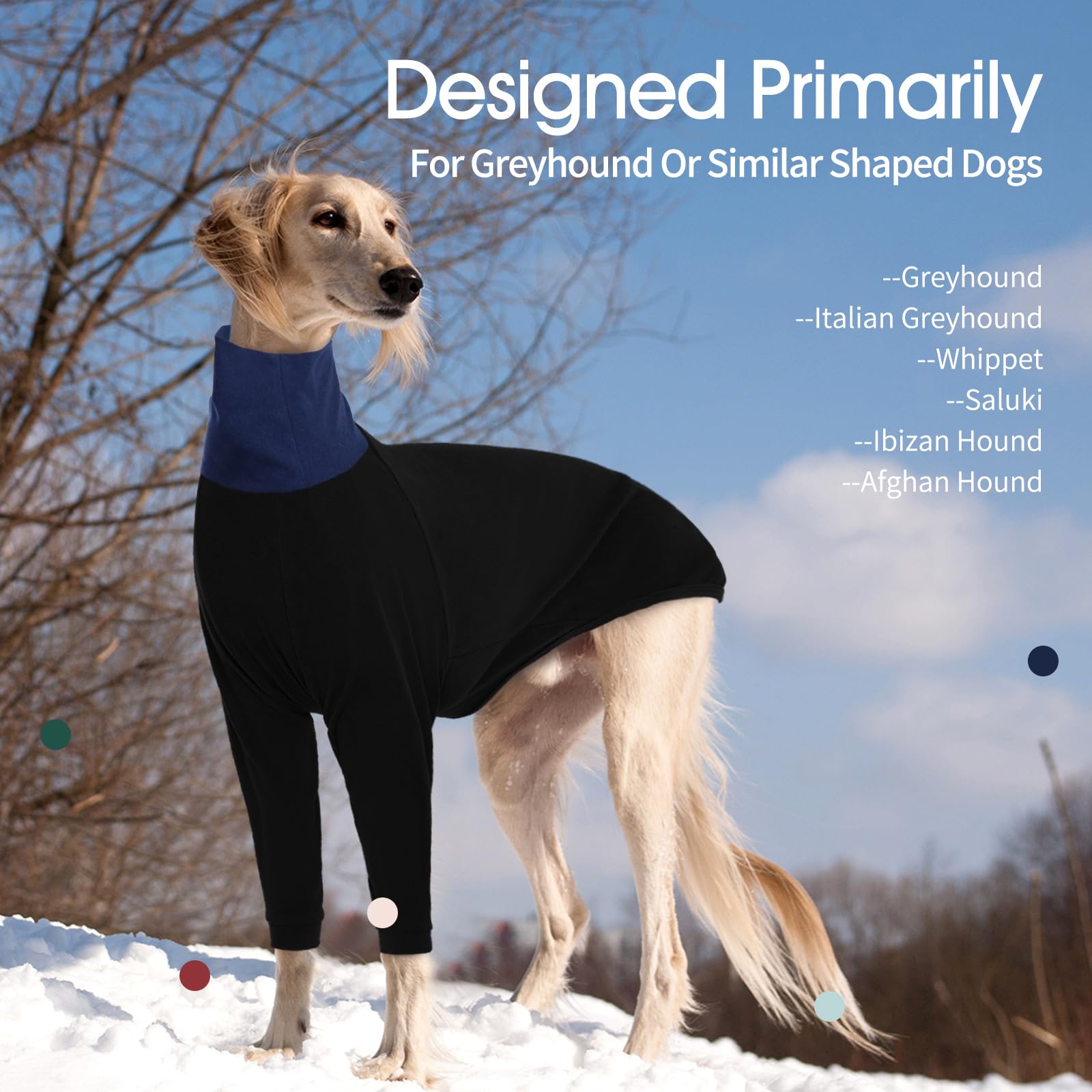 IECOii Pull lévrier, vêtements Whippet à manches longues, combinaison à col roulé italien pour lévrier, pyjama en polaire, manteau d'hiver super chaud pour lévrier lévrier, salukis, taille XL