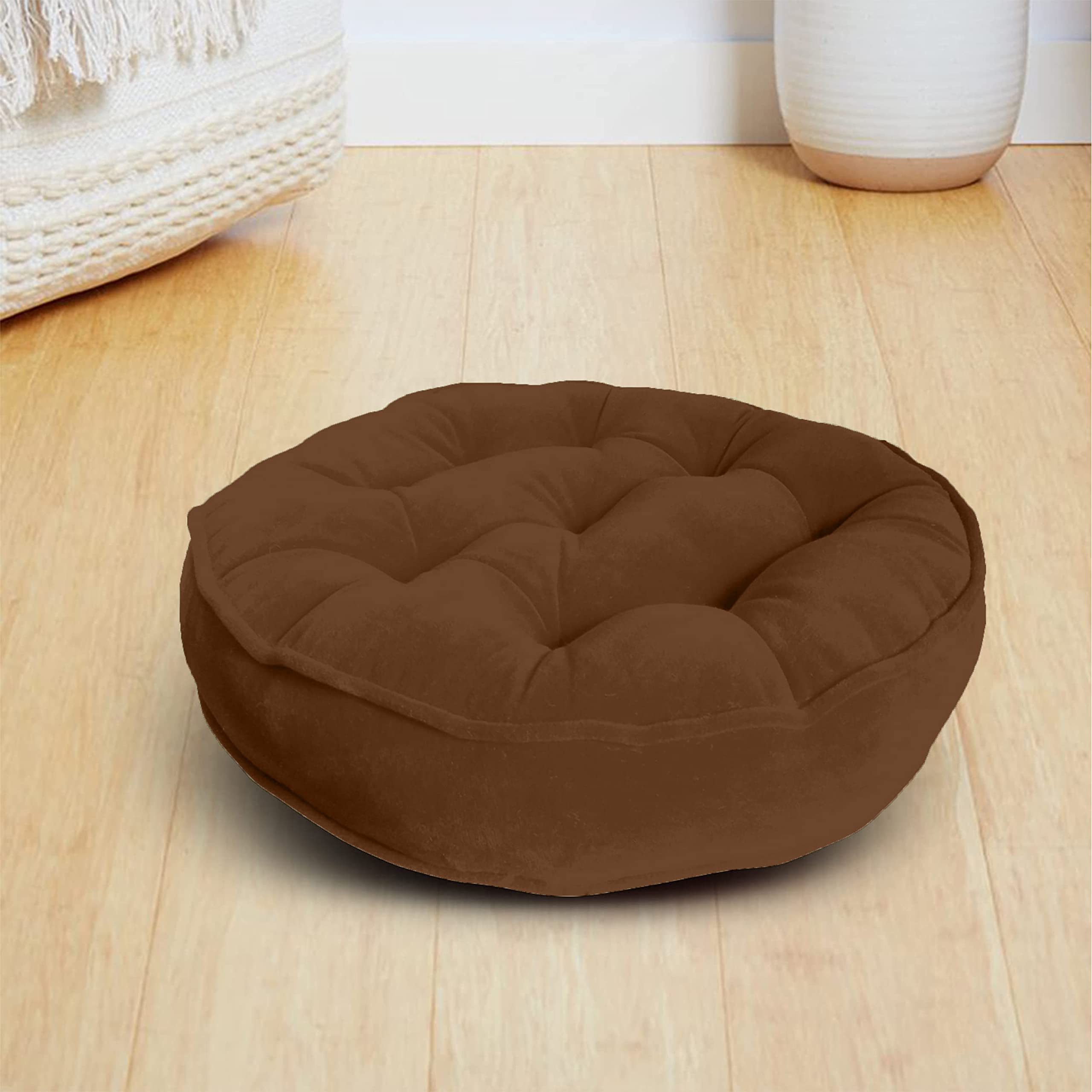 MeeFactory Velvet Floor Sitting Round Cushion Pillow for Home, Tub, Car,  Office, Chair, Balcony, Bedroom, Meditation, Outdoor, 40 x 40 cm, Brown,