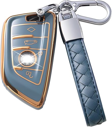 Miniatura 1 de Compatible con funda para llavero BMW con cordón de cuero, funda protectora para llave de automóvil BMW X1 X2 X3 X5 X6 X7 y Series 1 2 3 4 5 6 7 8