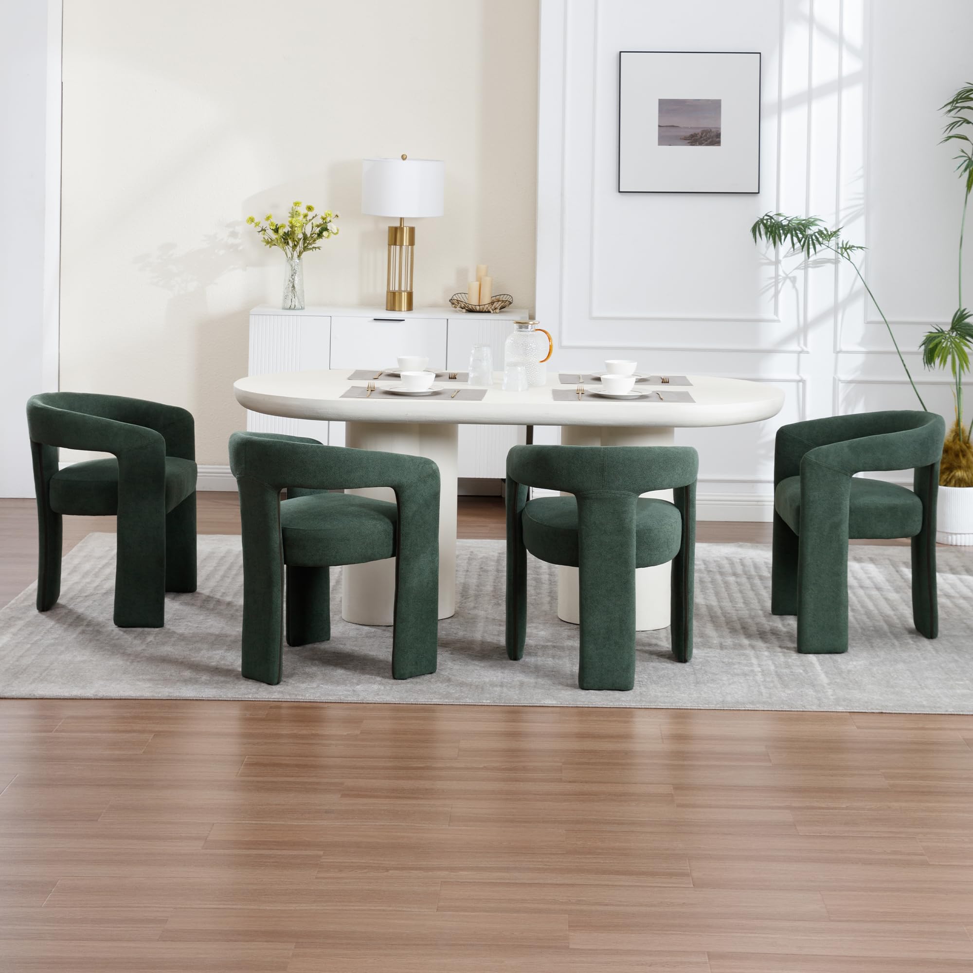 Tmsan Green Modern Boucle Barrel Dining Chairs Set of 4