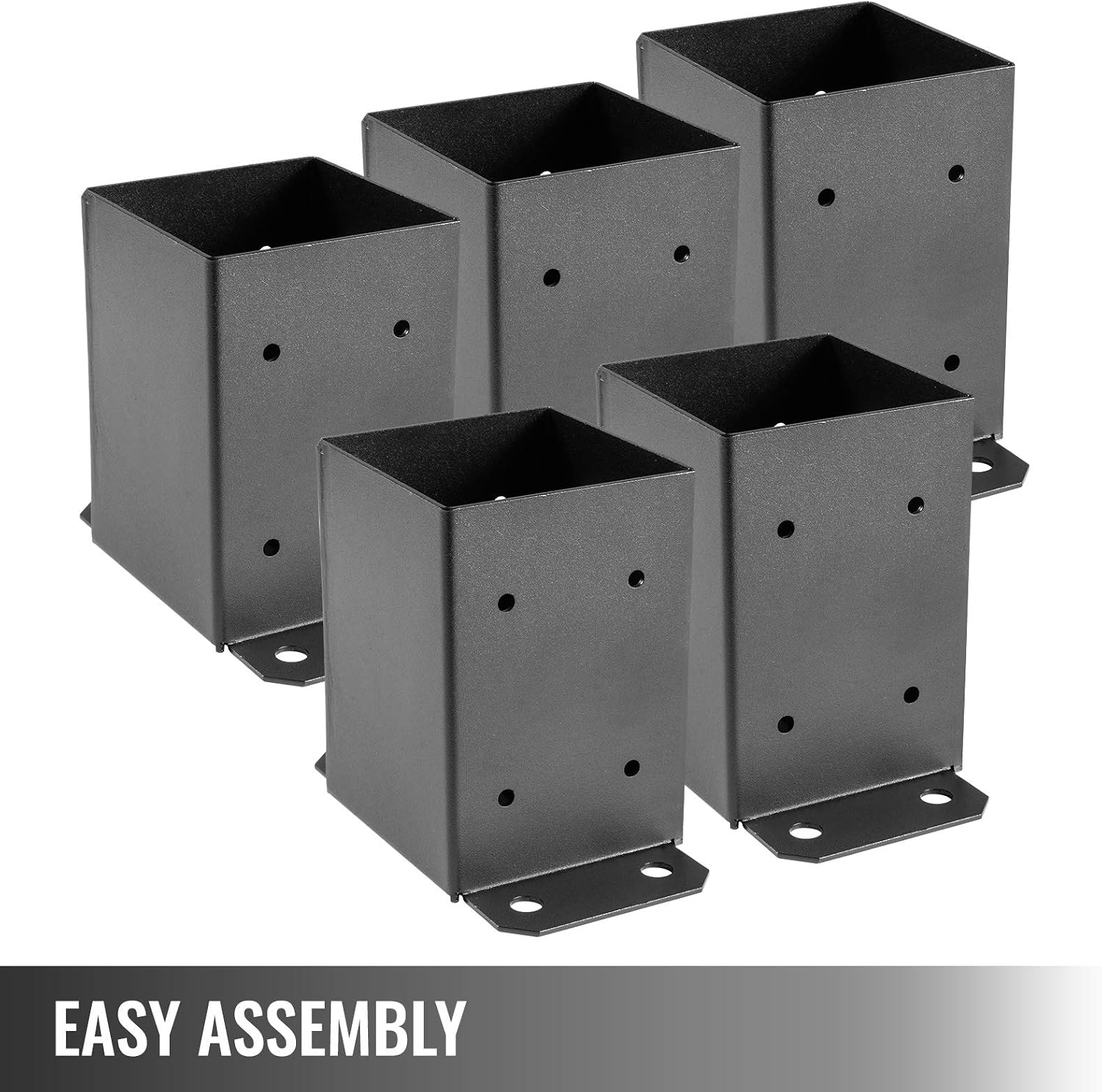 VEVOR 4 x 4 Post Base 5 PC, Deck Post Base Inner Size 3.5 x 3.5 inch, Post Bracket 2.5 lbs, Fence Post Anchor Black Powder-Coated Deck Post Base with Steel for Deck Supports Porch Railing Post Holders