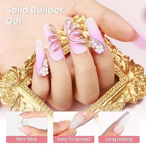 Miniatura 8 de Gel constructor sólido para uñas, gel duro blanco y rosa transparente para esculpir arte de uñas 3D con lámpara UV y polvo cromado para el hogar,