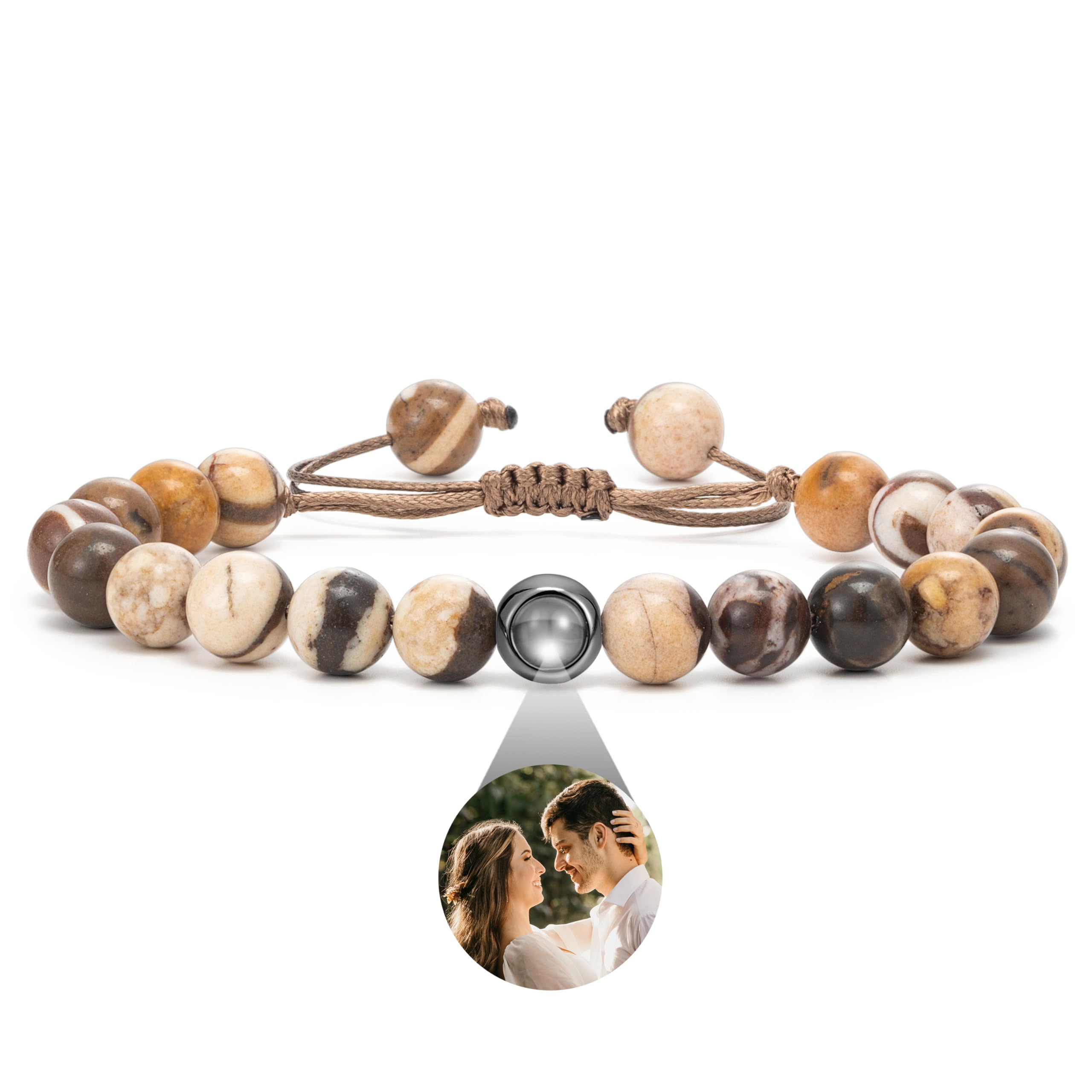 EMIRISTIC Custom Photo Bracelet - Personalized Picture Natural Stone Cuban Chain Bracelet - Any Special Day Gifts