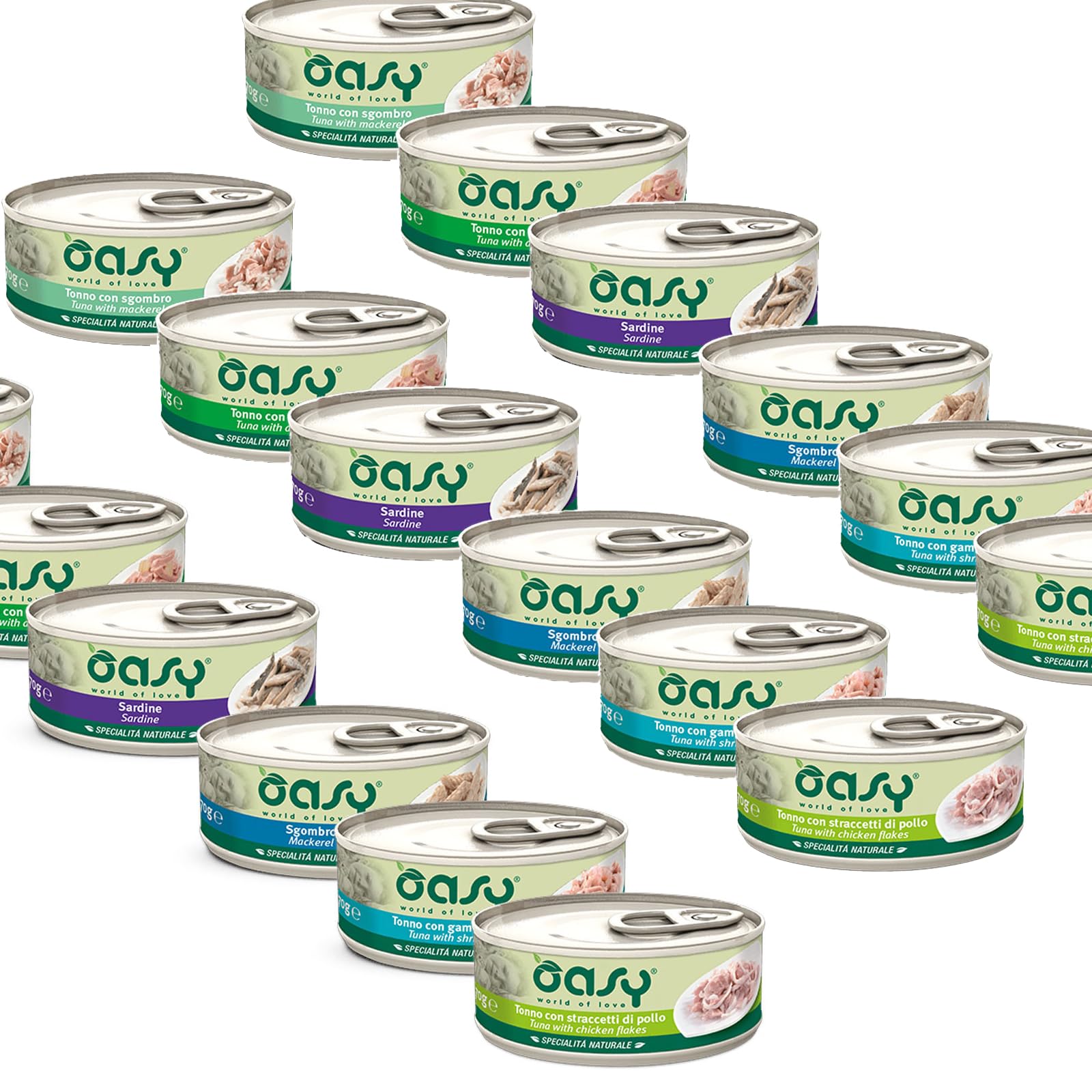 Scatolette Oasy cibo per Gatti - specialità naturali - 24 pezzi da 150 grammi l'una - Confezione risparmio. (Tonno)