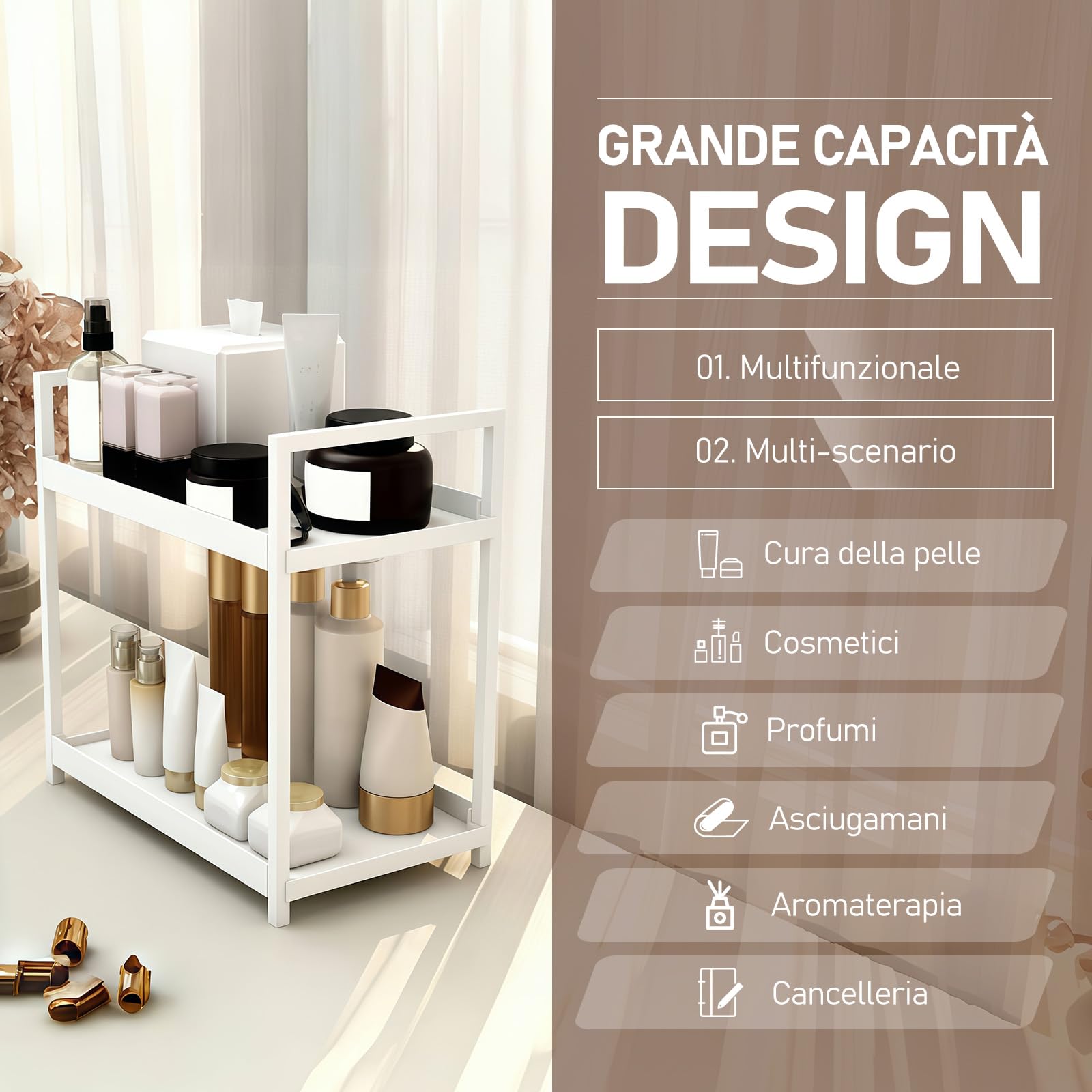 HARLIANGXY Organizer per Trucchi Grande, Organizzatore di Trucco, Organizer per Cosmetici, Organizzatore di Profumi, Organizer da Scrivania, per camera da Letto, Bagno, Cucina, 2 Strati, Bianco