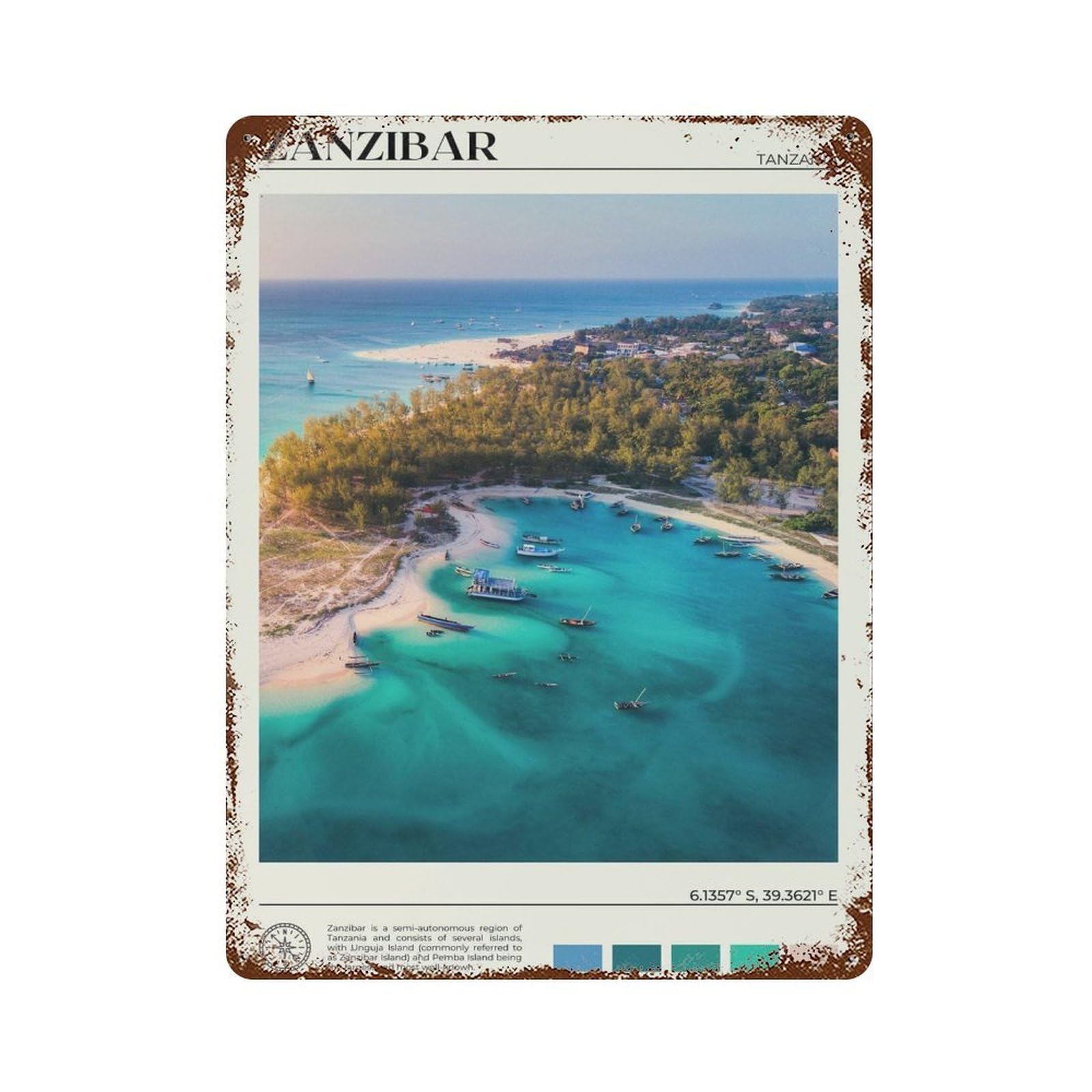 xiaoxiaoshen Real Photo Zanzibar Decor Tanzania Wall Decor Art Metal Tin Poster Modern Home Decor Art Home Bar Shop Decorations Vintage Sign 40x30cm