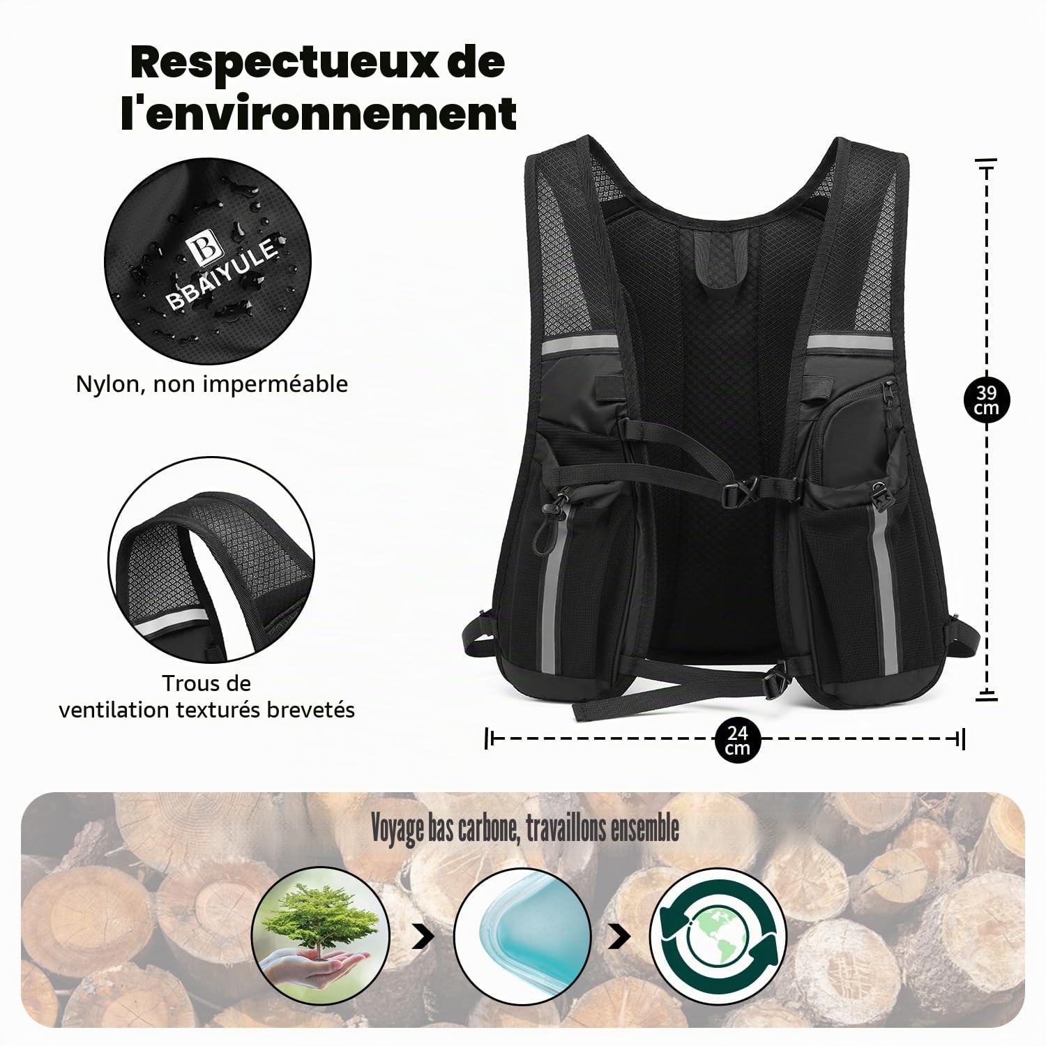 Grand sac à dos d'hydratation respirant et réglable pour course à pied, cyclisme, escalade, randonnée, marche
