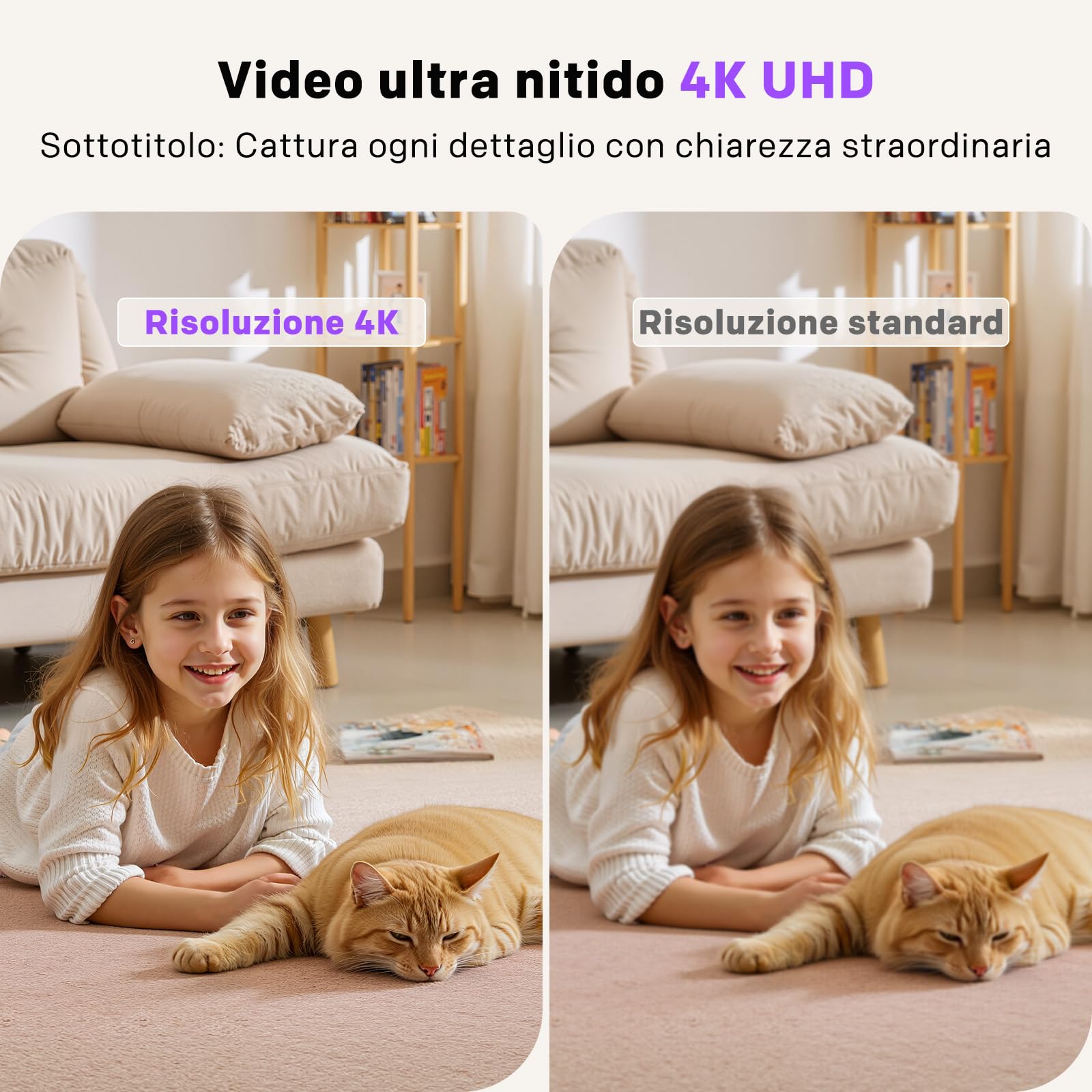 Strong Telecamera Interna 4K 8MP, Baby Cam 360° Pan/Tilt, Telecamera Cani Rilevamento Movimento, Auto Tracking, Visione Notturna, Audio Bidirezionale, Cloud & SD 512GB, WiFi 2.4G/5G, Controllo APP