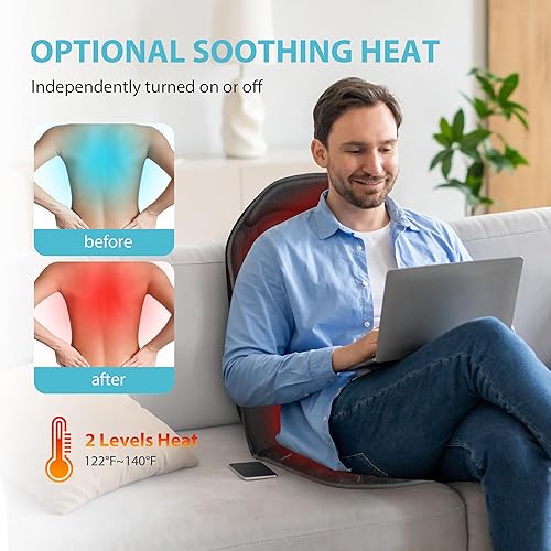 Miniatura 3 de Masajeador de espalda con calor  Alfombrilla para silla de masaje con 8 motores vibradores, artículos esenciales para el trabajo desde el hogar,