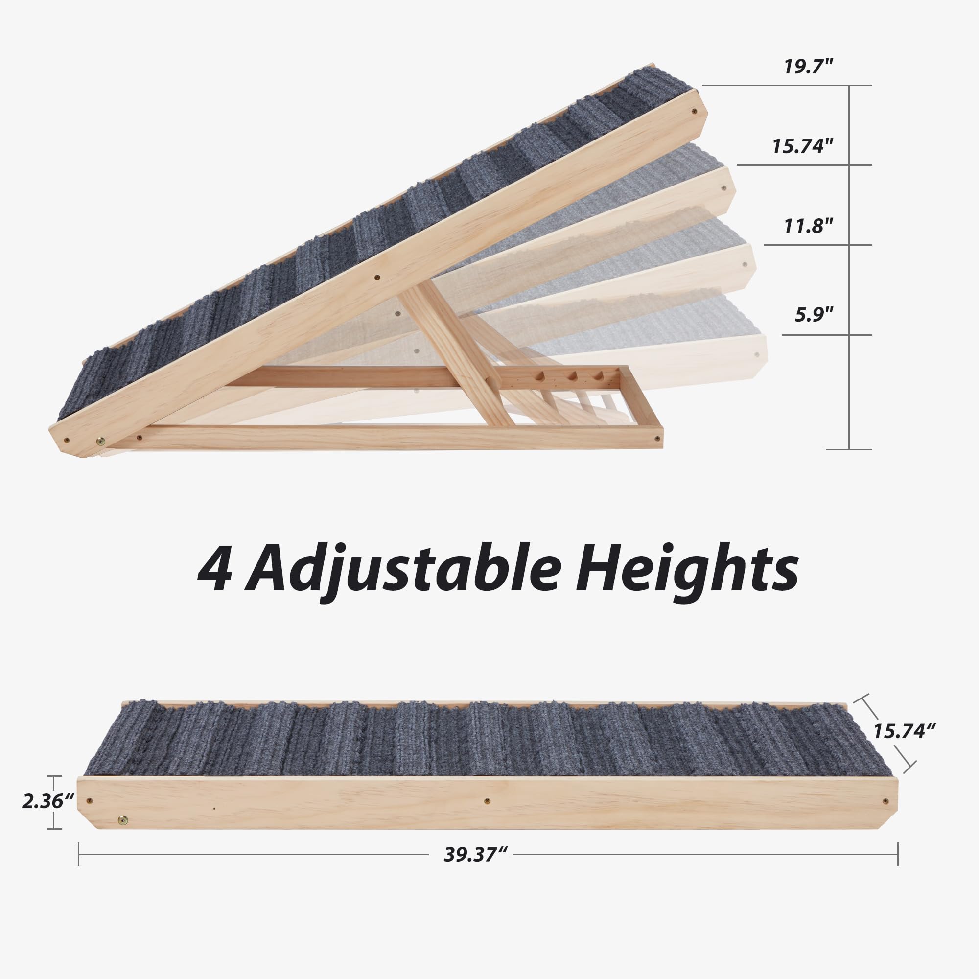 Azaeahom 4 Adjustable Wooden Dog Ramp, Portable Dog Car Ramps for Small ...
