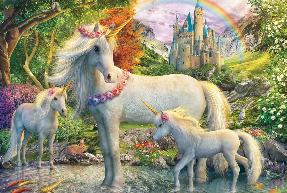 Schmidt Spiele 56540 Unicorn Mare with Two Foals, 200 Pieces, Children's Puzzle Made of Grass Cardboard, Multi-Coloured