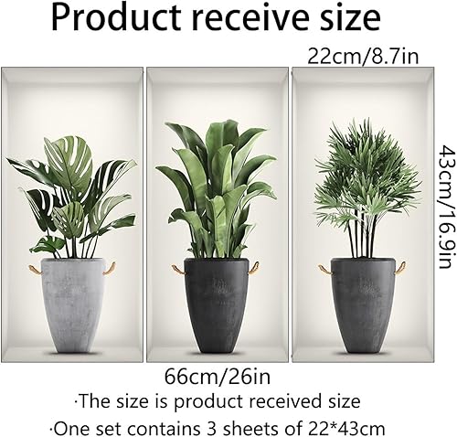 Miniatura 4 de Calcomanías de pared de plantas verdes 3D, calcomanías de pared en macetas tropicales, vinilo creativo para despegar y pegar, decoración de pared