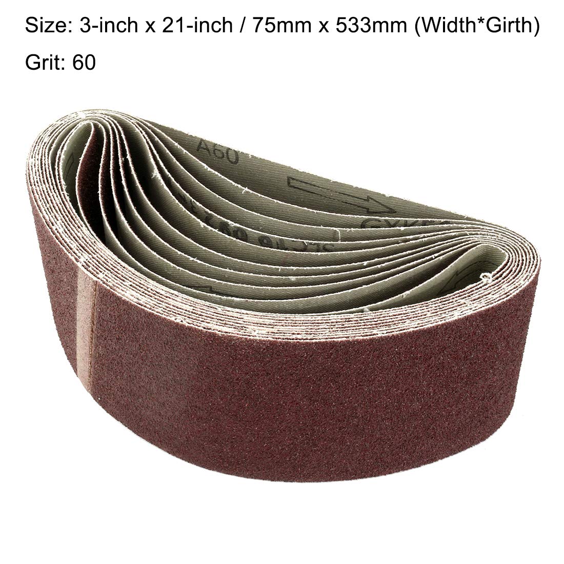 sourcing map 3"x21" 60 Ceinture de ponçage à l'oxyde d'aluminium 10pcs