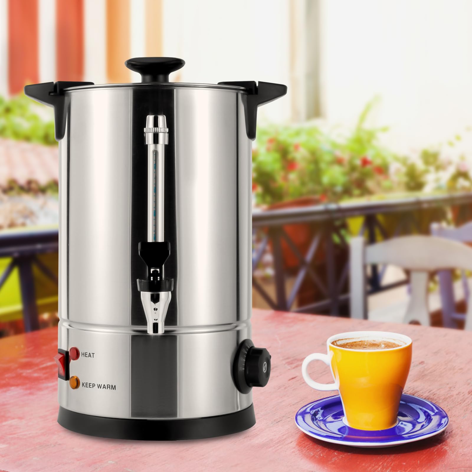 Coffee Urn, 8L Electric Coffee Maker, 304 Stainless Steel Hot Beverage Dispenser 1000W,with Removable Filter, for Cafes, Buffets, Outdoor, Tea Houses, Camping, Gardens