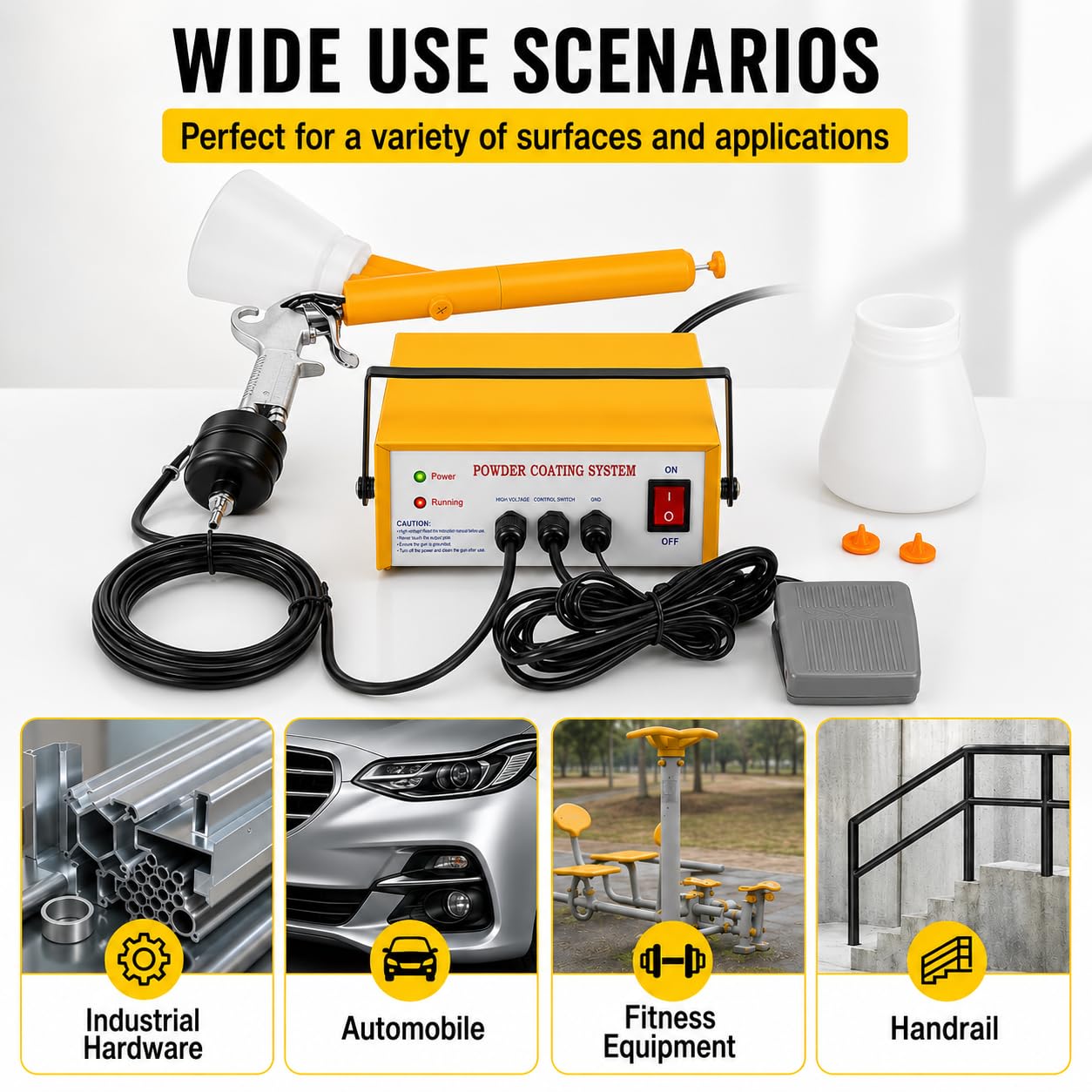 Sistema di verniciatura a polvere elettrostatica portatile con macchina a spruzzo elettrica a 5 stadi e interruttore a pedale per progetti fai da te e professionali