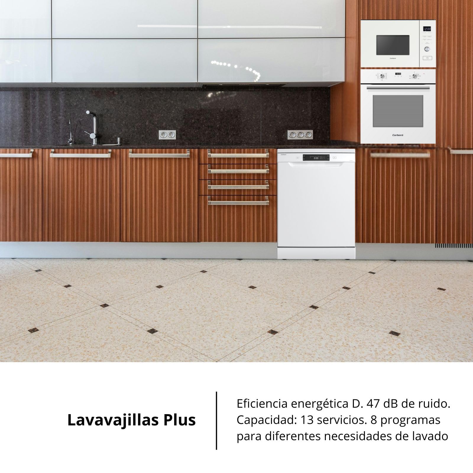 Corberó - Lavavajillas Plus | CLVM6025W | 84,5x59,8x61 cm | 13 Cubiertos | 8 lavados | Media Carga | Inicio Diferido | Función Autoapertura | Cesta Regulable | Display LED | 47 dB | Blanco | Clase D
