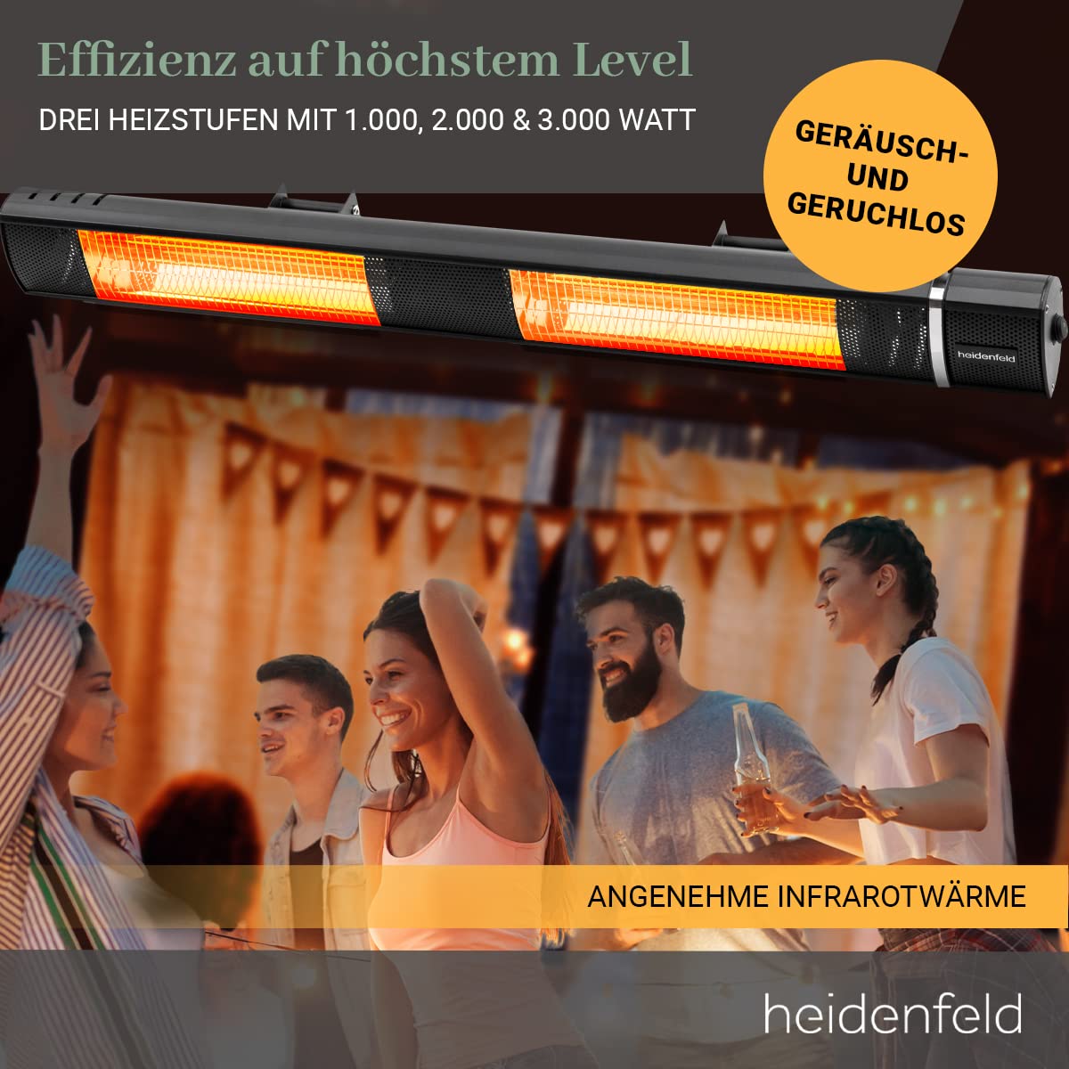 Heidenfeld Infrarot Heizstrahler IH110 3000 Watt Fernbedienung Infrarotheizung