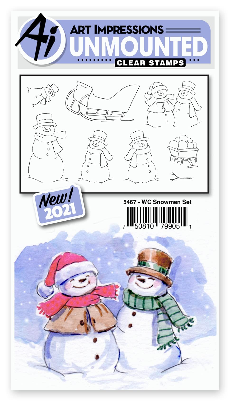 Art Impressions Watercolor Clear Stamps-Snowmen Set
