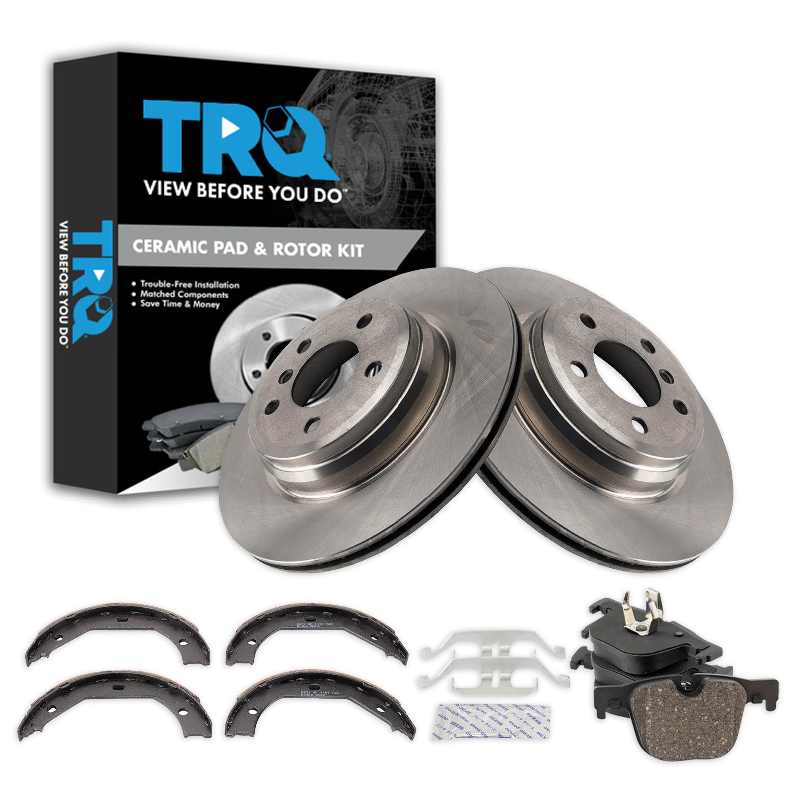 TRQ Rear Brake Pad and Rotor Set Ceramic Compatible with 2012-2013 335i 2014-2015 335i 335ix GT 2013-2015 335i xDrive ActiveHybrid 3