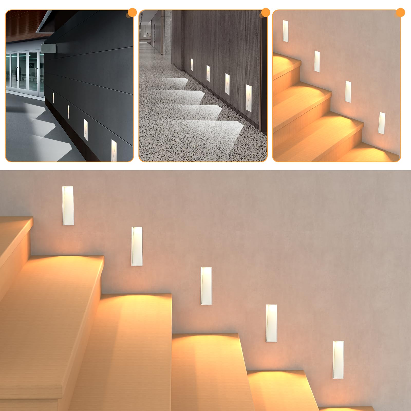 HKKQ 3W Recessed Step Light, 3000K Warm White Wall Lights for Indoor Hallway, IP65 Waterproof Trimless Stair Lighting (White Finish)