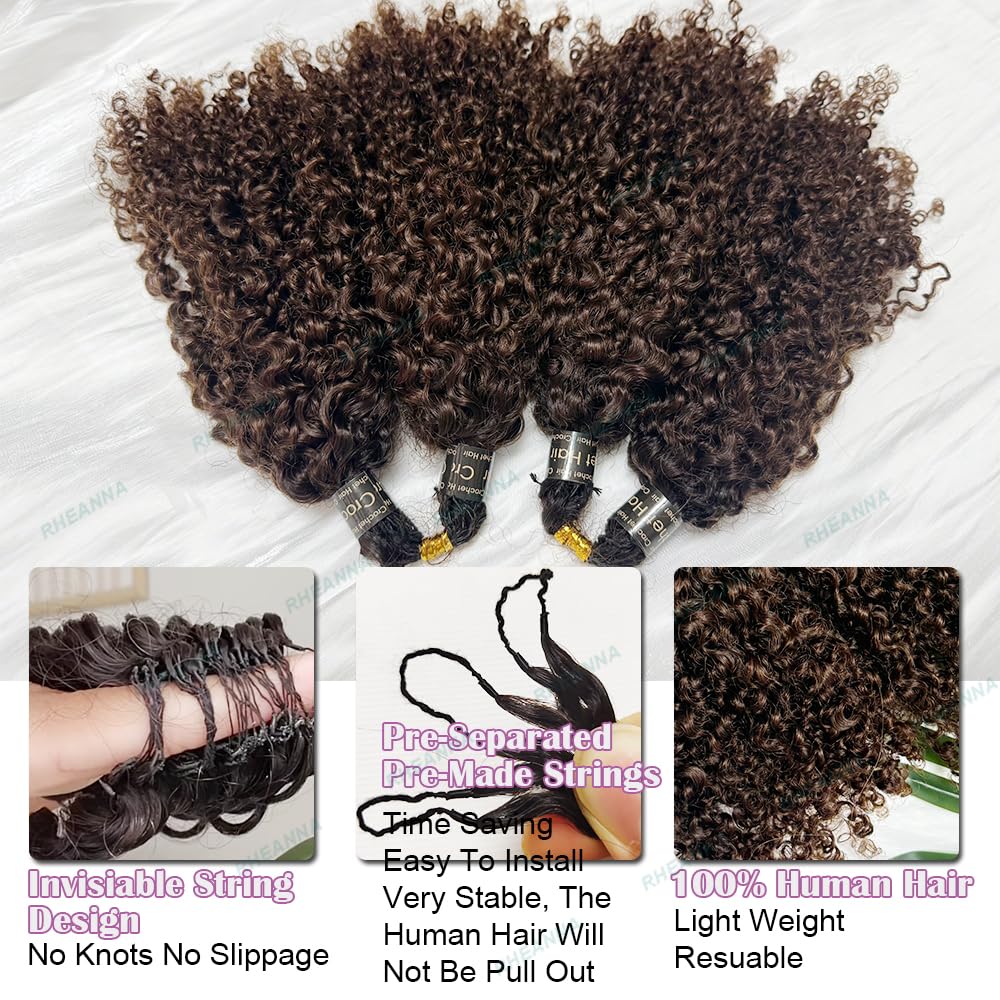 Feather Crochet Human Hair Extensions Pre Looped For Black Women Ombre Hair 1b 4 Knotless Pre Separated Afro Kinky-curly Human Crochet Hair Bundles 18inch 120g