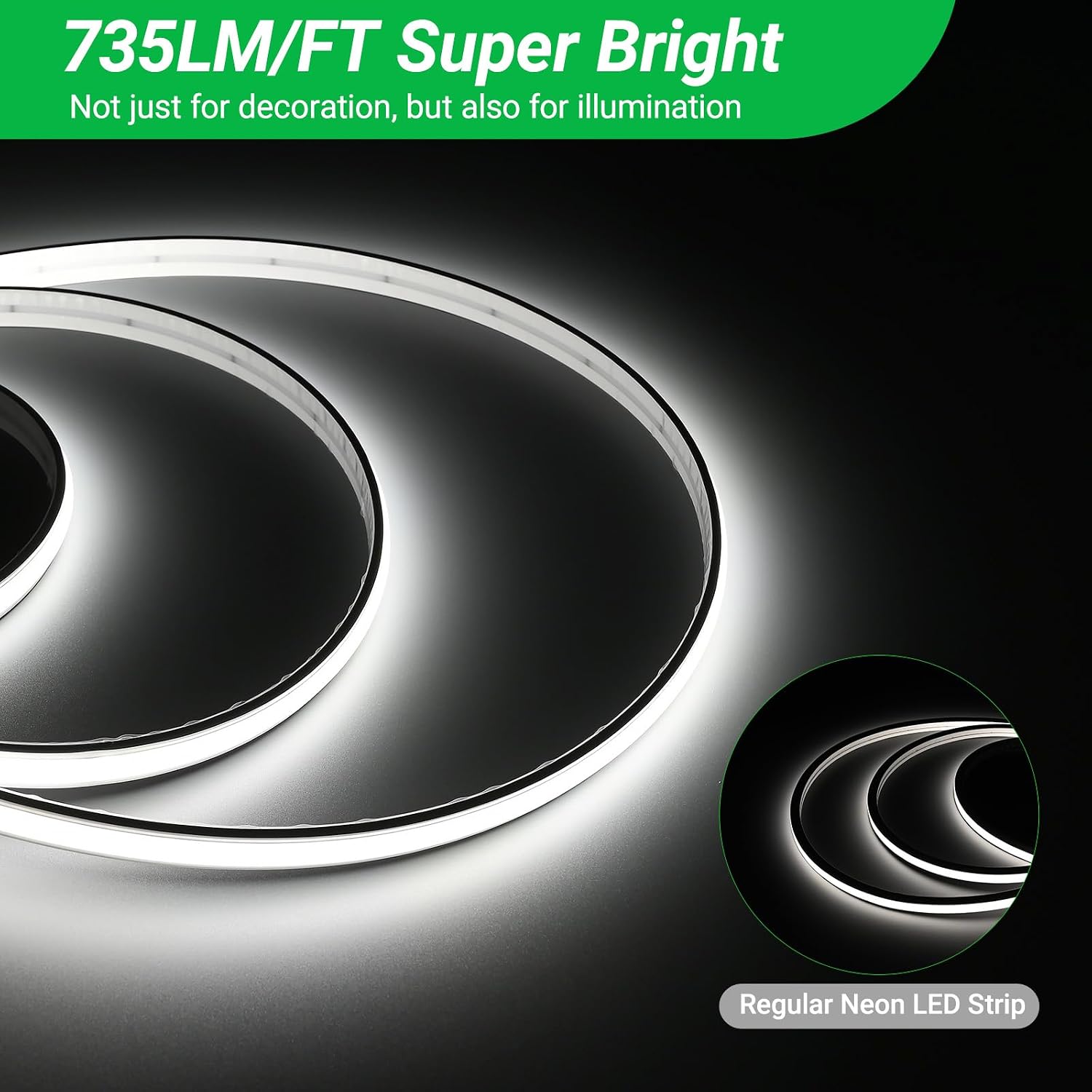 JOYLIT 2nd Gen Super Bright Neon LED Strip Lights 24V 16.4FT Daylight White Outdoor Waterproof, CE UL PRO 735LM/FT 5.8W/FT CRI 92+ 5000K Neon Rope Light for Yard, Pool (24V Transformer Not Included)