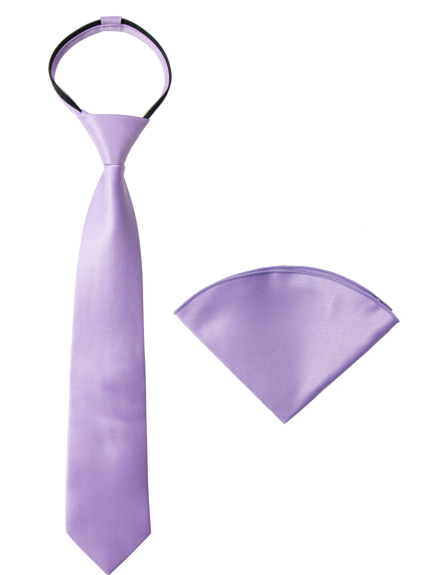 Spring Notion Boys' Satin Zipper Necktie and Handkerchief Set Large Lilac