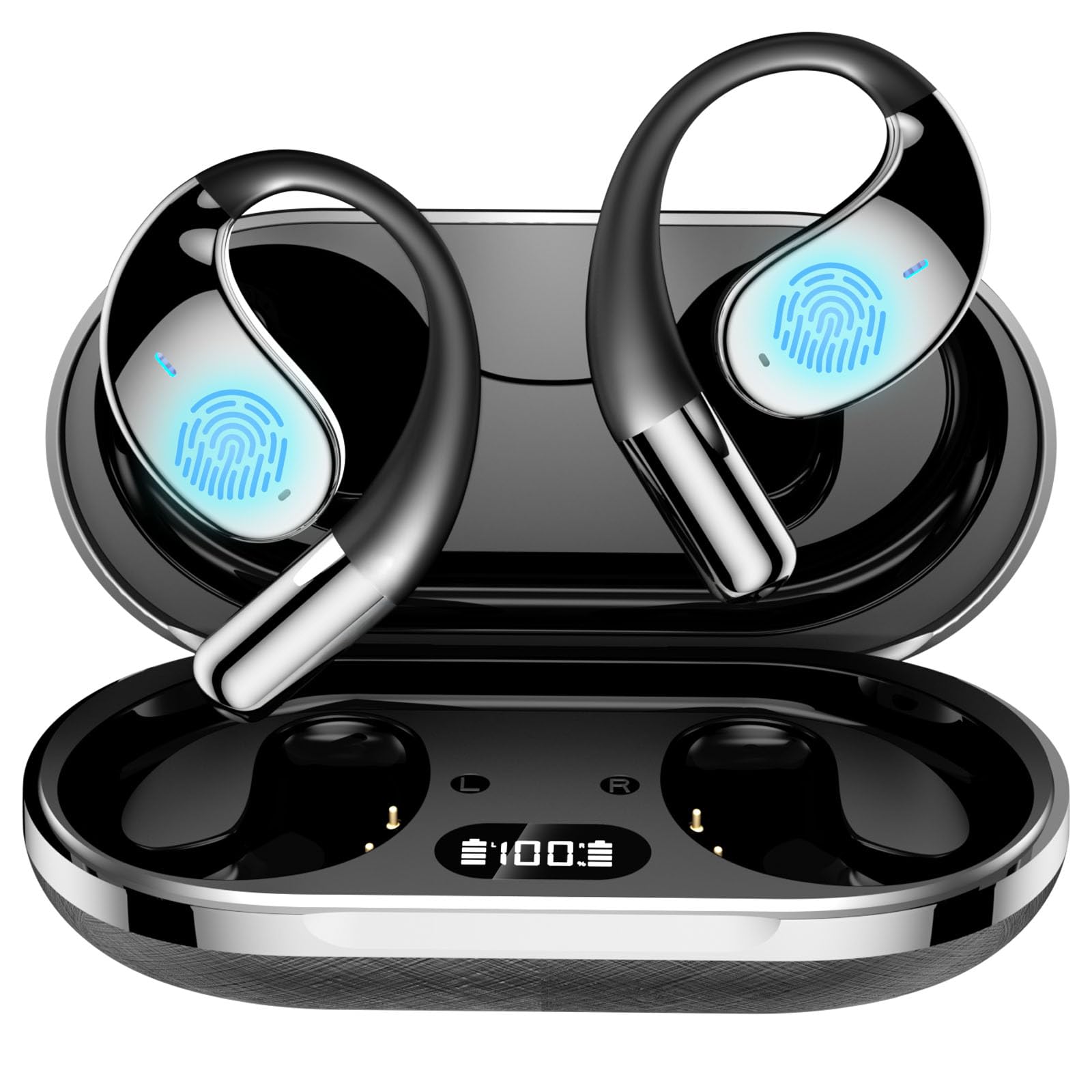 AI Language Translation Earbuds, 150 Languages & Accents Translating Earbuds in Real Time, Adjustable Ear-Hook OWS 3-in-1 Translator Earbuds, Business Learning Meetings Travel, Black