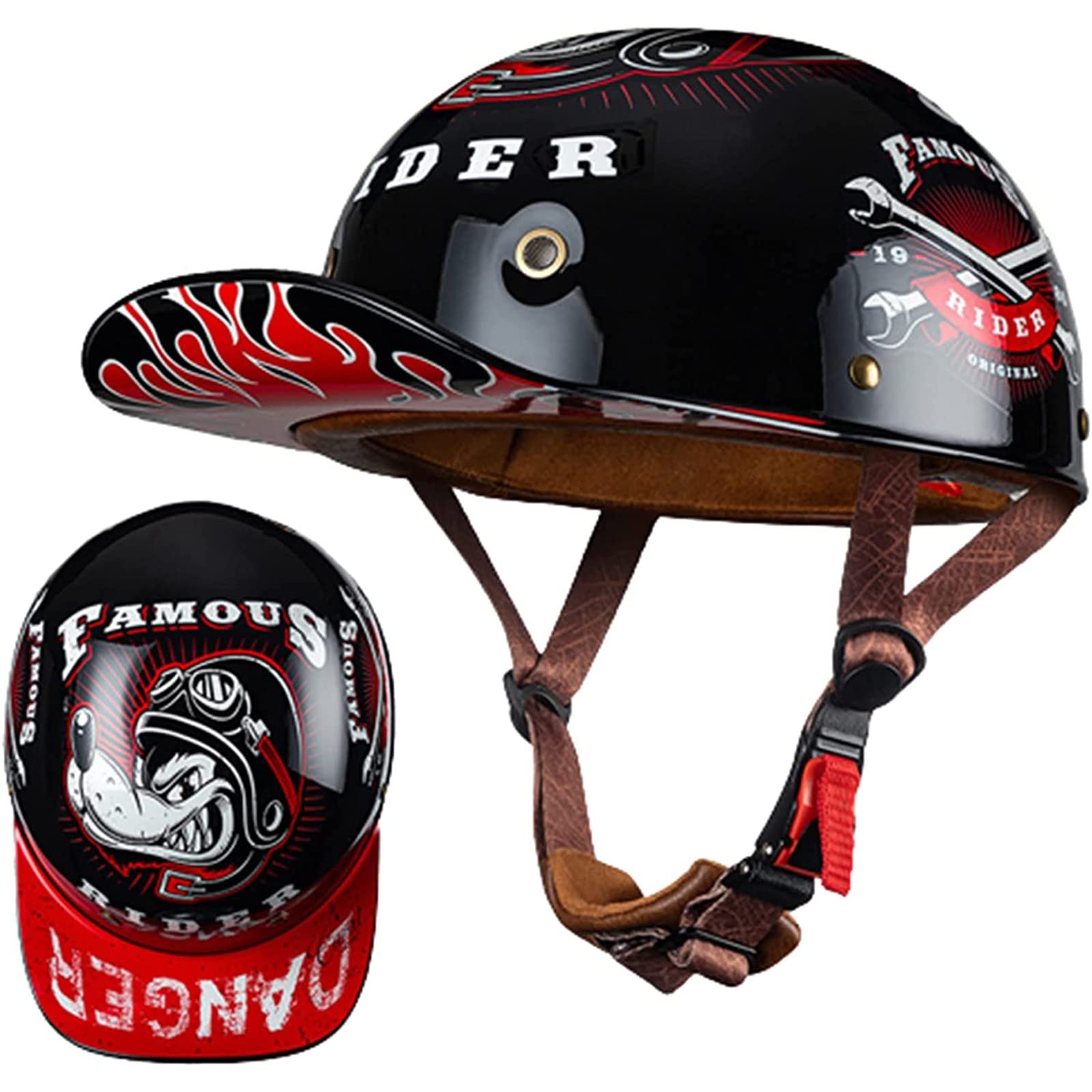 Casque Moto Vintage Casque Ouvert Femme Casque Jet Harley ECE Homologué Avec Visière Pare-Soleil Adultes Cyclomoteur Cruiser Scooter Moto Electrique