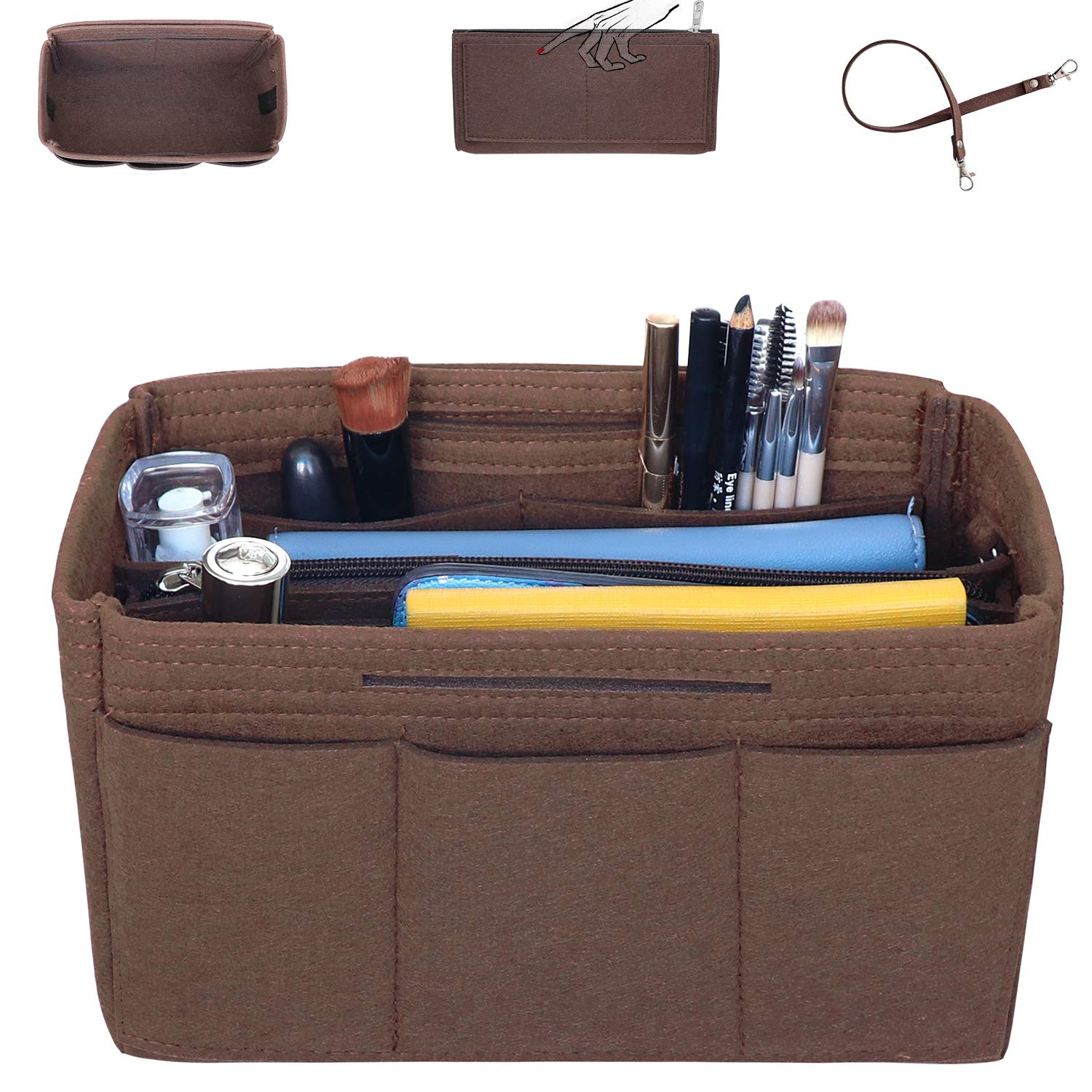 Bolso de Fieltro Organizador Inserte, Bolso en Bolsa Organizador Inserte Bolso Forro, Bolso Tote Organizador Inserte Ajuste Speedy 25-40, Neverfull（Café,Medio