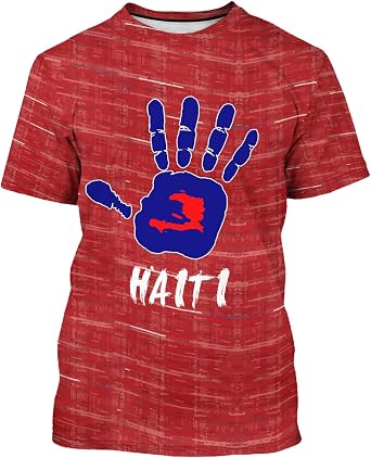 DFZ Haiti Flag T-Shirt for Men Novelty Print Tee Crewneck Casual Short Sleeves Tops Haiti Jersey