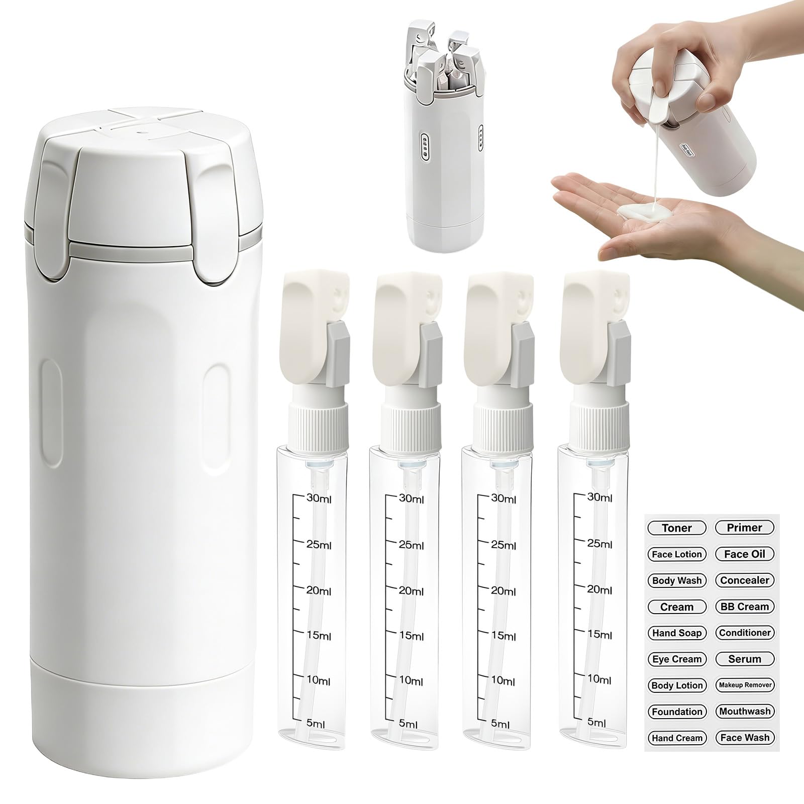 Xdealcozyxc Cream 4 In 1 Pump Dispenser Bottle Set, Refillable Leak Proof Squeeze Travel Size Toiletries Bottles For Conditioner Shampoo Lotion Skincare Cosmetic